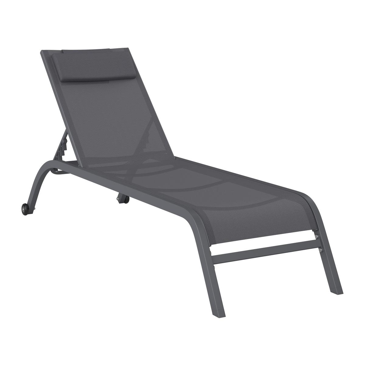 Sonnenliege Olivia Metall/textil Mit Rollen - Grau, MODERN, Textil/Metall (198/62/34-87cm) - Luca Bessoni