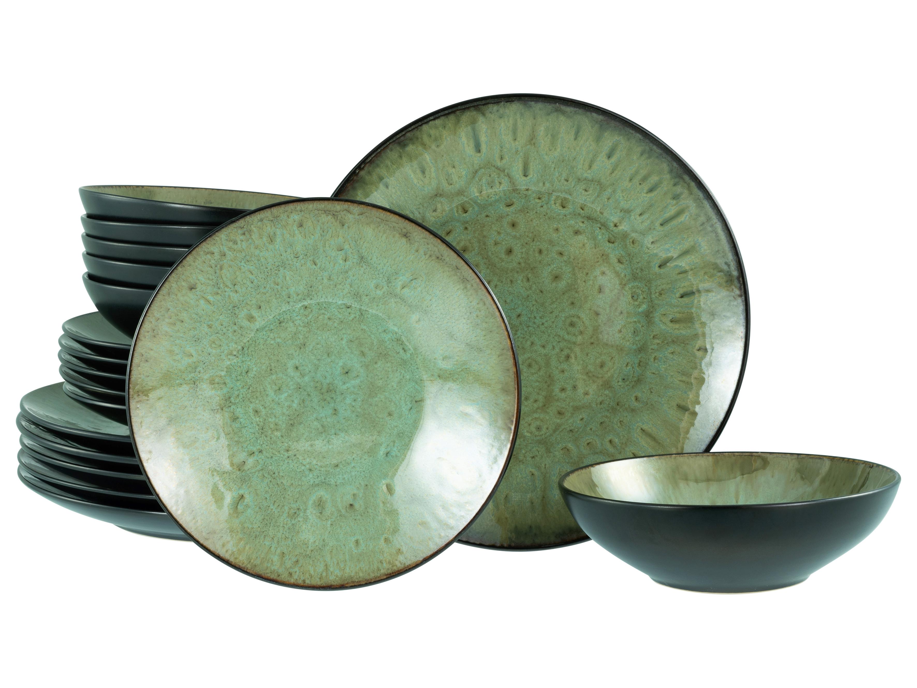 Tafelservice Jawa Grün, Schwarz 18-teilig - Schwarz/Grün, Basics, Keramik - Creatable