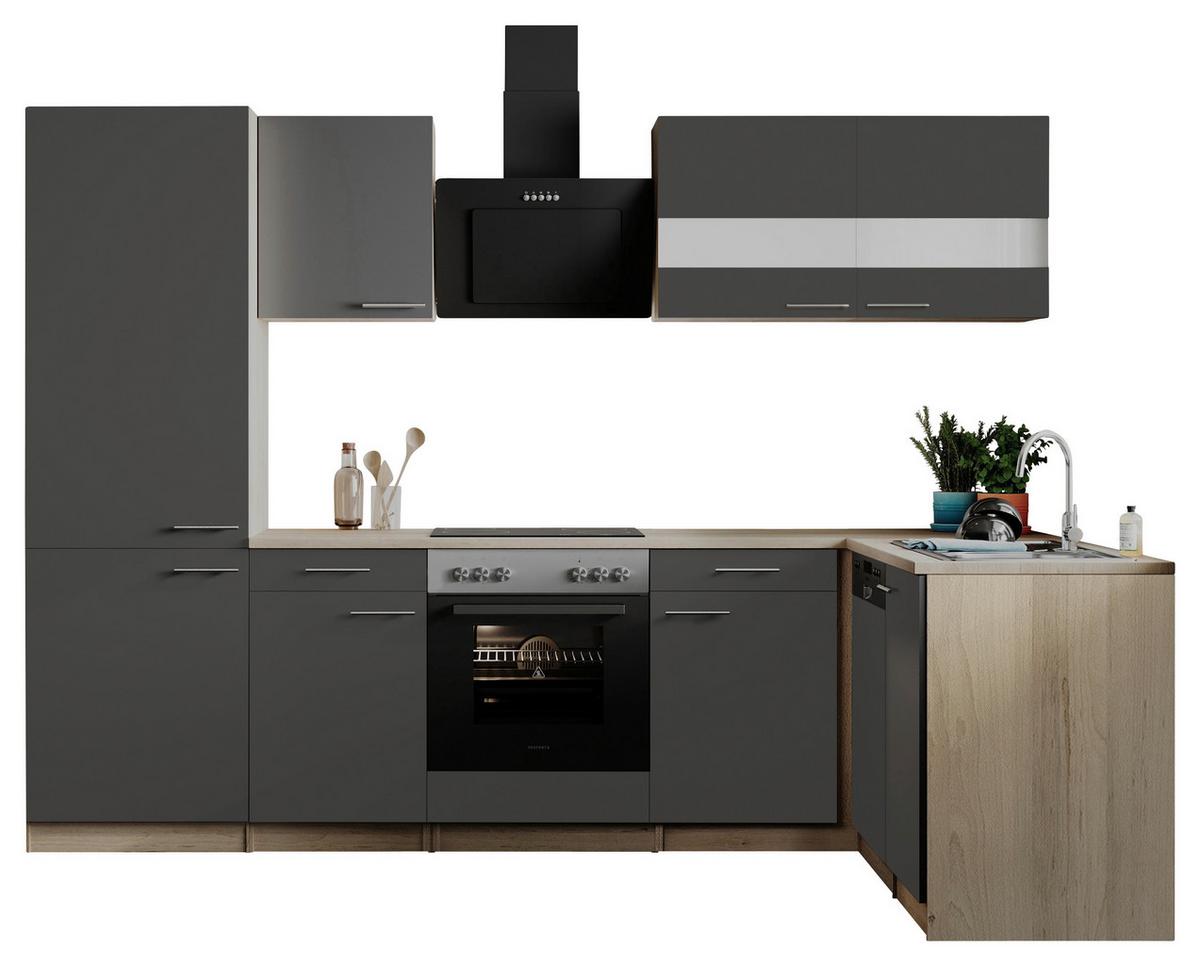 Eckküche Merle Grau/Eichefarben B: 280cm - Eichefarben/Grau, Basics, Holzwerkstoff (280cm) - Respekta