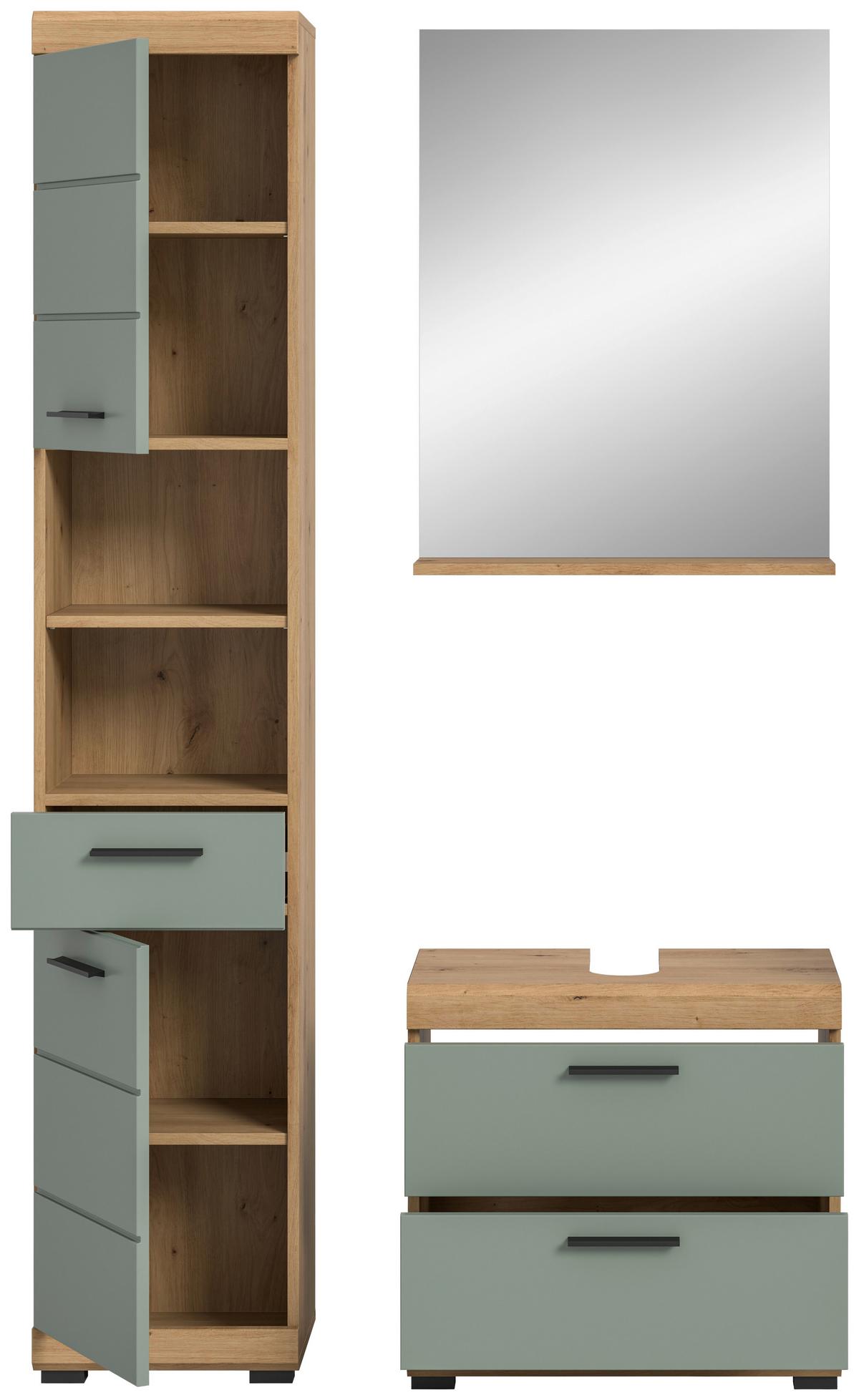 Badezimmer Scout Salbeigrün/Eiche D. B: 97 cm - Salbeigrün/Schwarz, MODERN, Holzwerkstoff (97cm) - MID.YOU