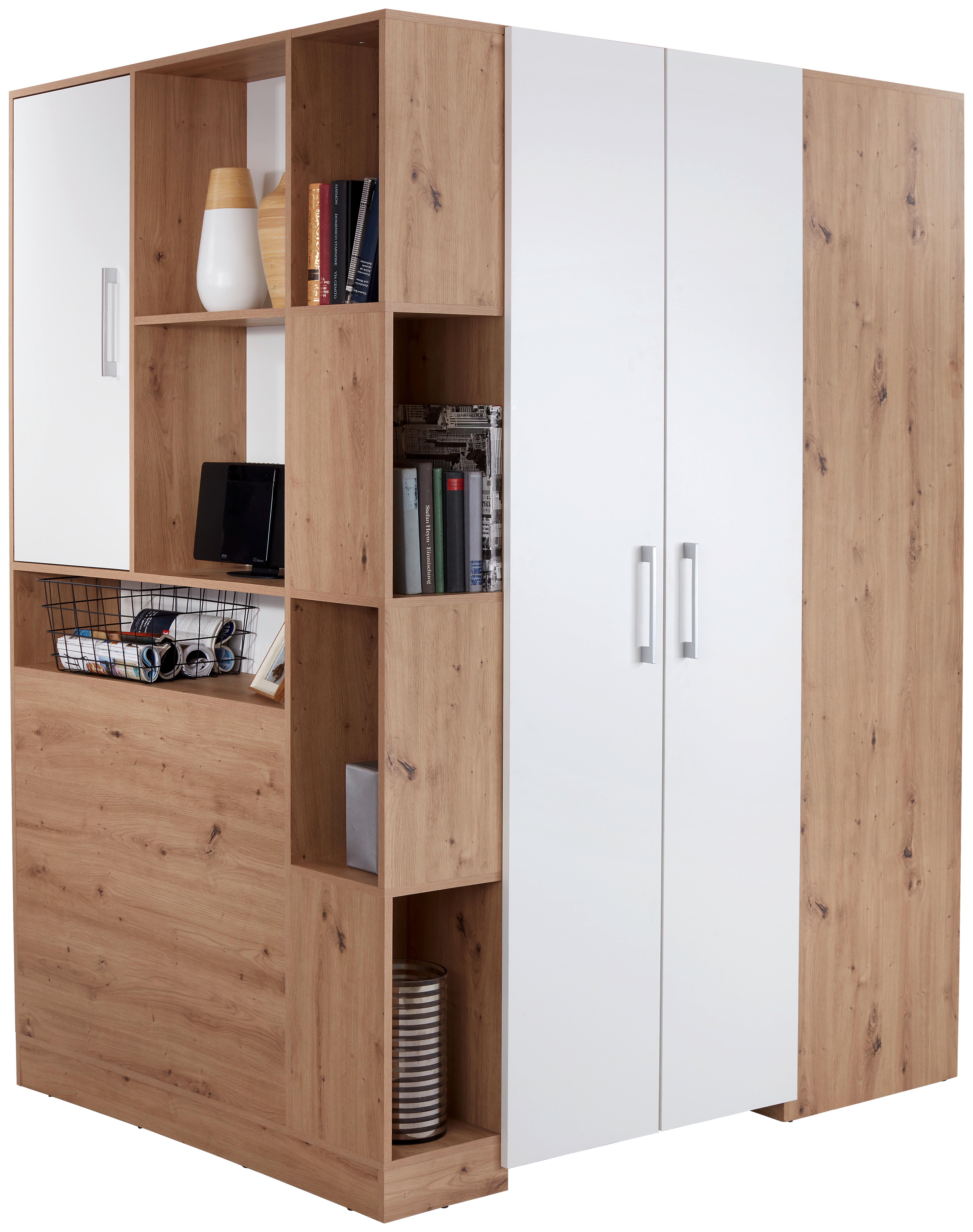 Eckschrank Begehbar mit Regal 120cm Box, Eiche Dekor/Weiß - Weiß/Eiche Artisan, MODERN, Holzwerkstoff (120/205/150cm) - Ondega