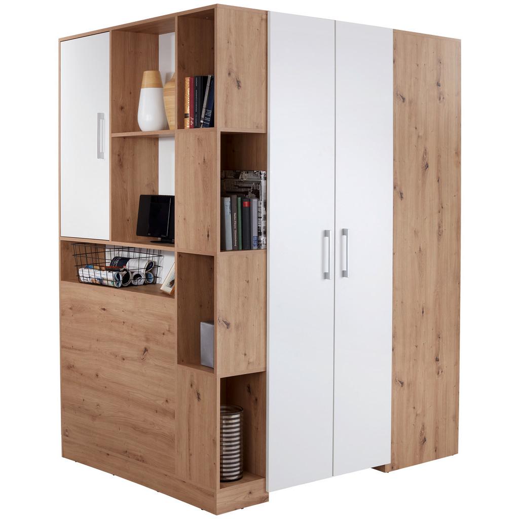 Eckschrank begehbar mit Regal 120cm Box, Eiche Dekor/Weiß