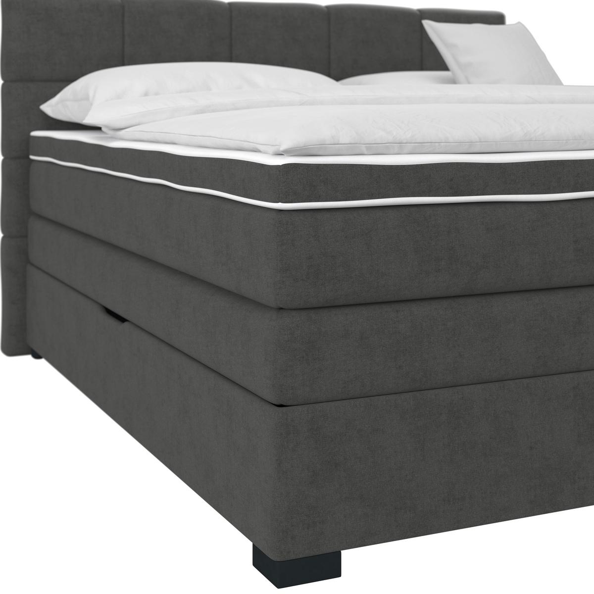 Boxspringbett April - Graubraun/Schwarz, MODERN, Textil (200/200cm)