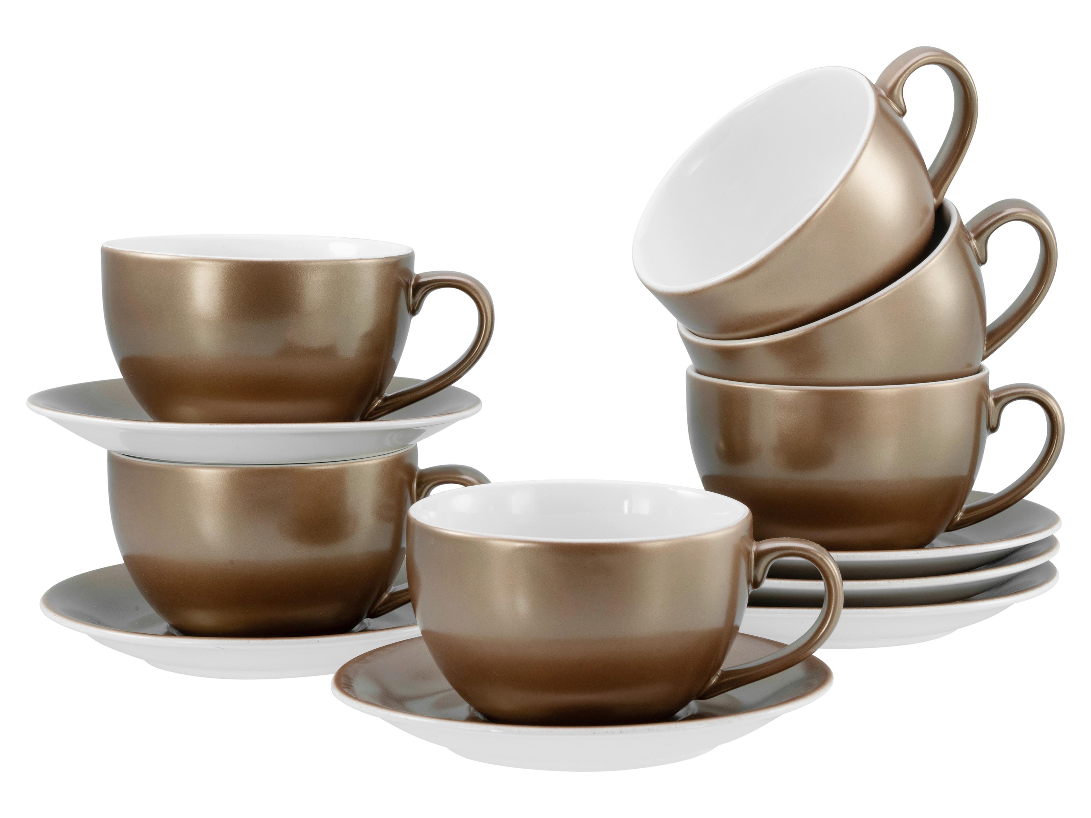 Cappuccinotasse Mit Untertass Golden Days Weiß, Goldfarben - Goldfarben/Weiß, Basics, Keramik - Creatable