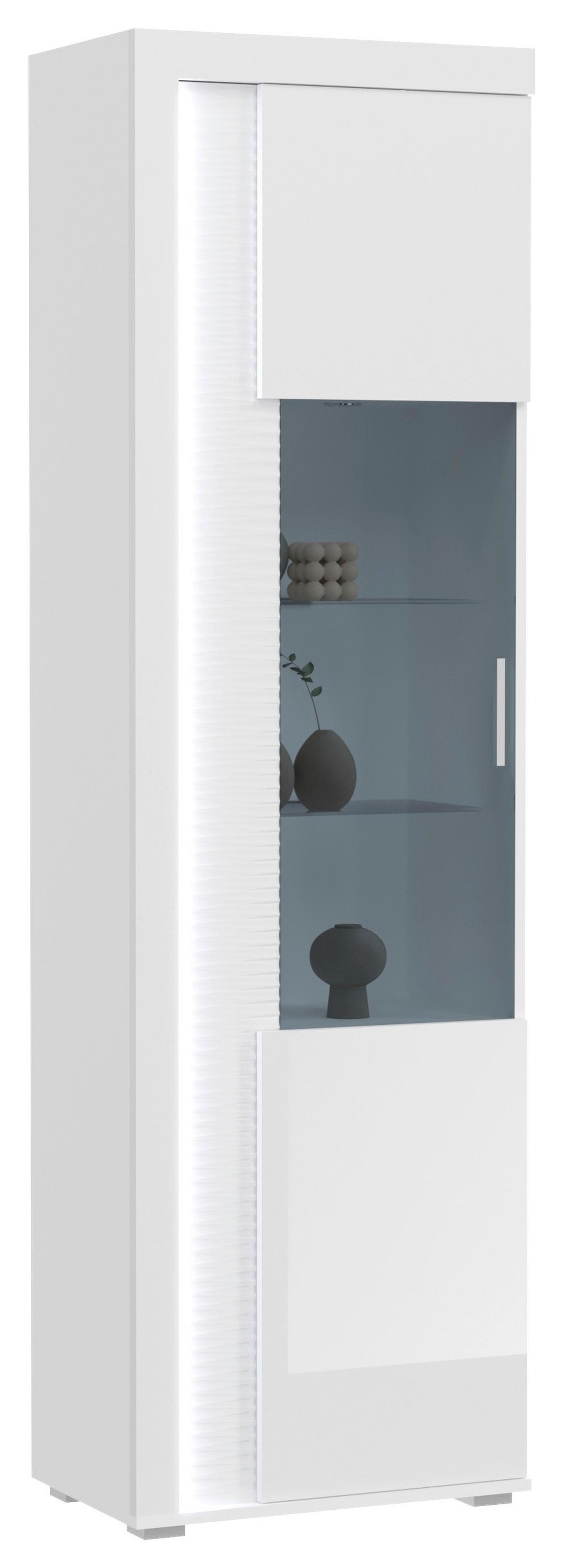 Vitrine Skylight Weiß Hochglanz B: 60 cm - Weiß Hochglanz/Silberfarben, Design, Holzwerkstoff (60/202/37cm) - MID.YOU