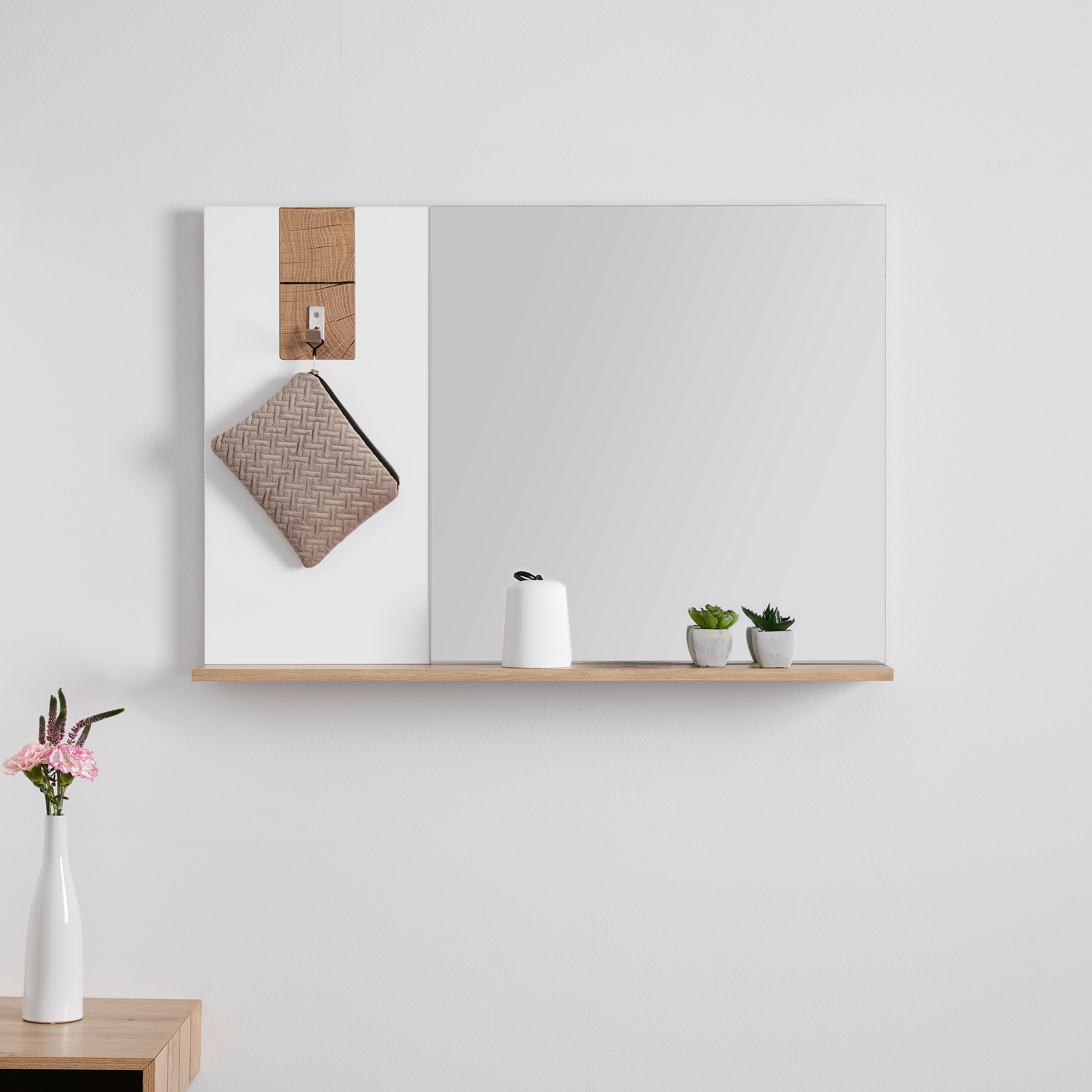 Zrcadlo Cara - bílá/barvy dubu, Moderní, sklo (90/62/15cm) - Bessagi Home