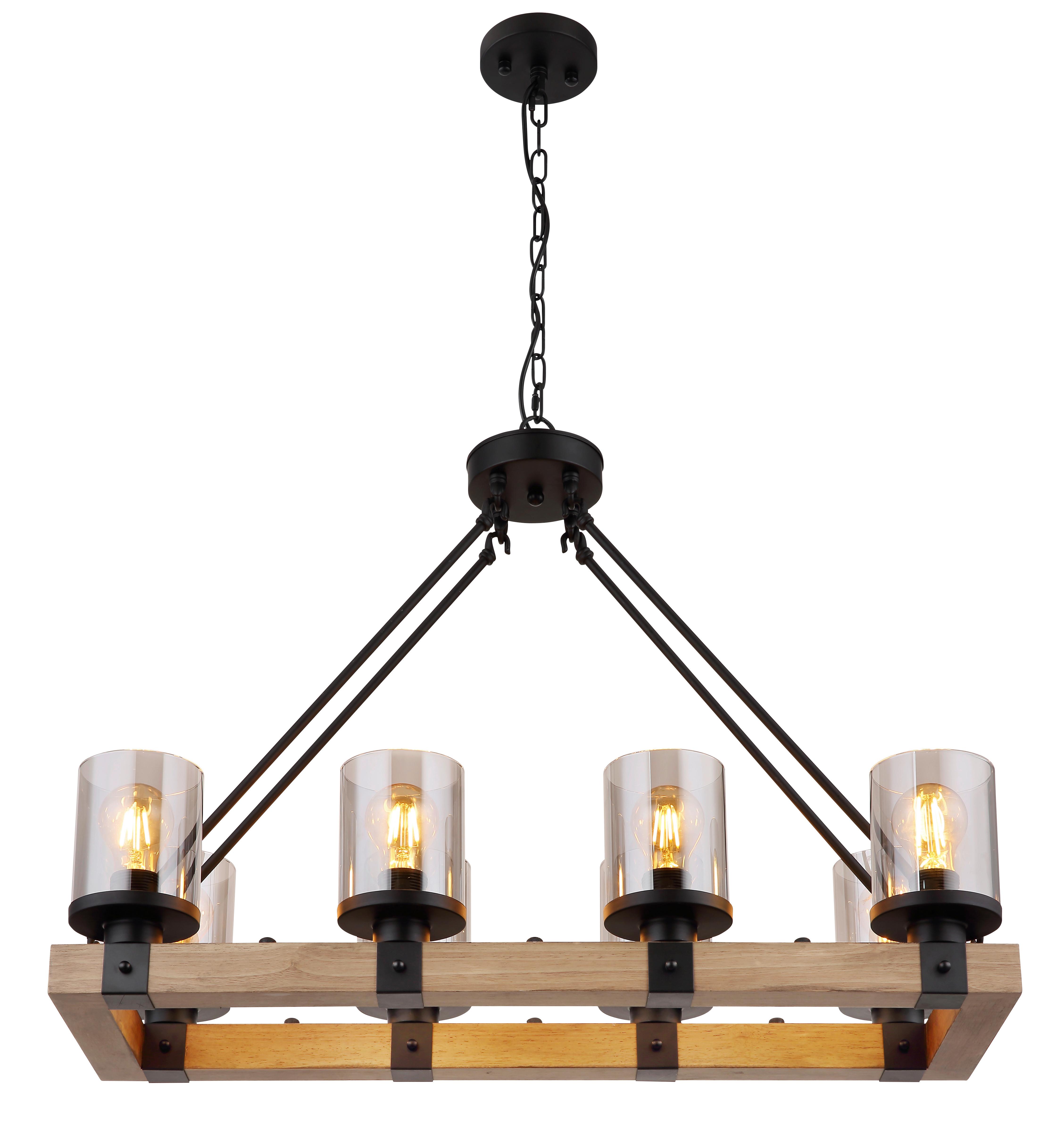 Hängeleuchte 15555-8h - Dunkelbraun/Schwarz, Natur, Glas/Holz (75/31,5/100cm) - Globo