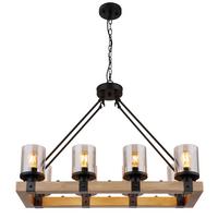 Hängeleuchte 15555-8h - Dunkelbraun/Schwarz, Natur, Glas/Holz (75/31,5/100cm) - Globo