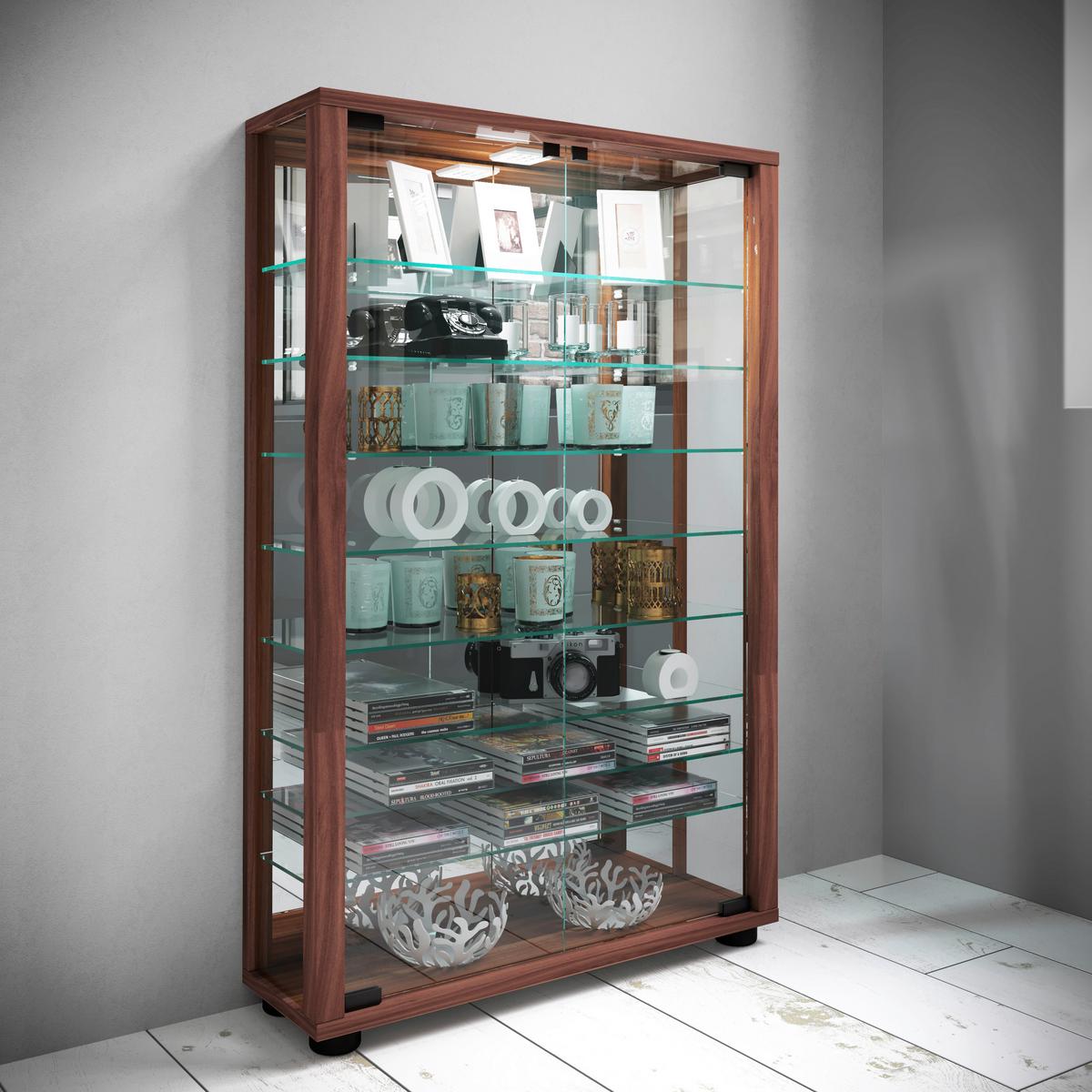Vitrine Lumo Nussbaumfarben B: 59 cm - Nussbaumfarben/Schwarz, MODERN, Glas/Holzwerkstoff (59/91,3/18cm) - MID.YOU