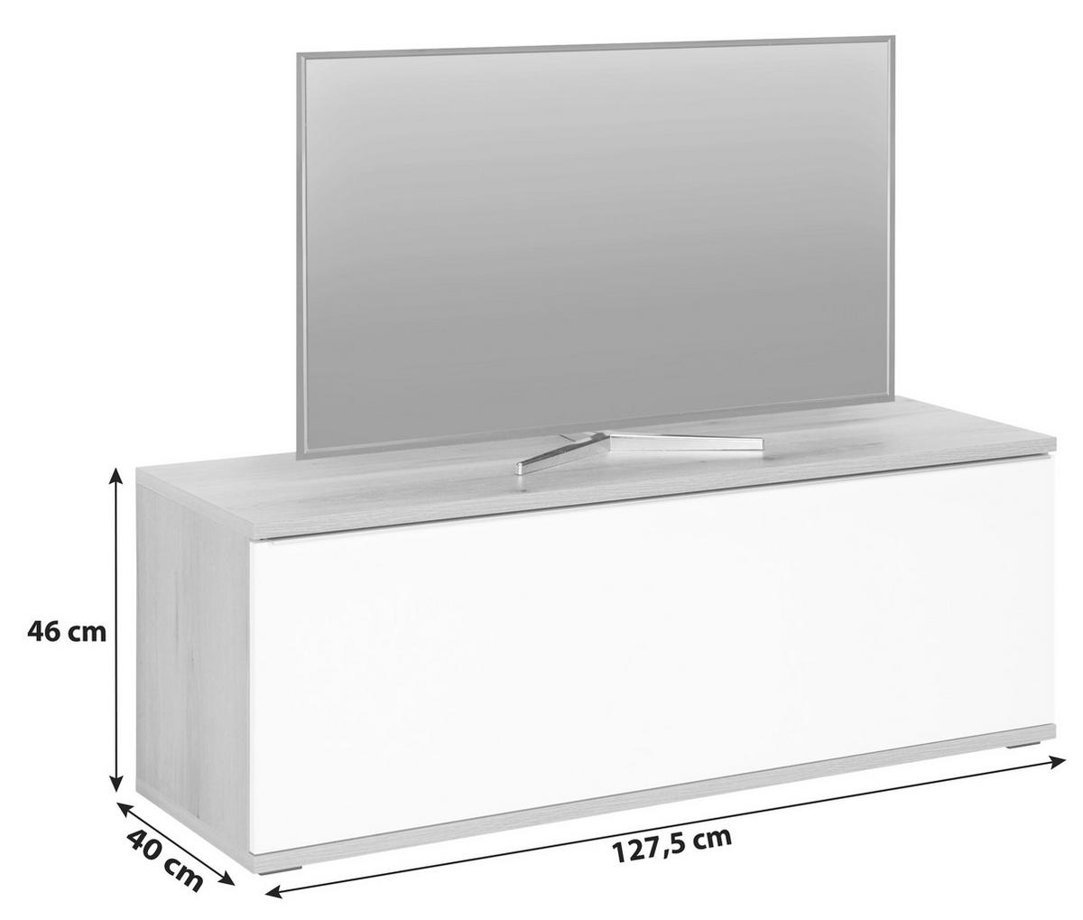 Tv-element Power B: 127,5 Cm Weiß/eiche Dekor - MODERN, Holzwerkstoff (127,5/46/40cm)