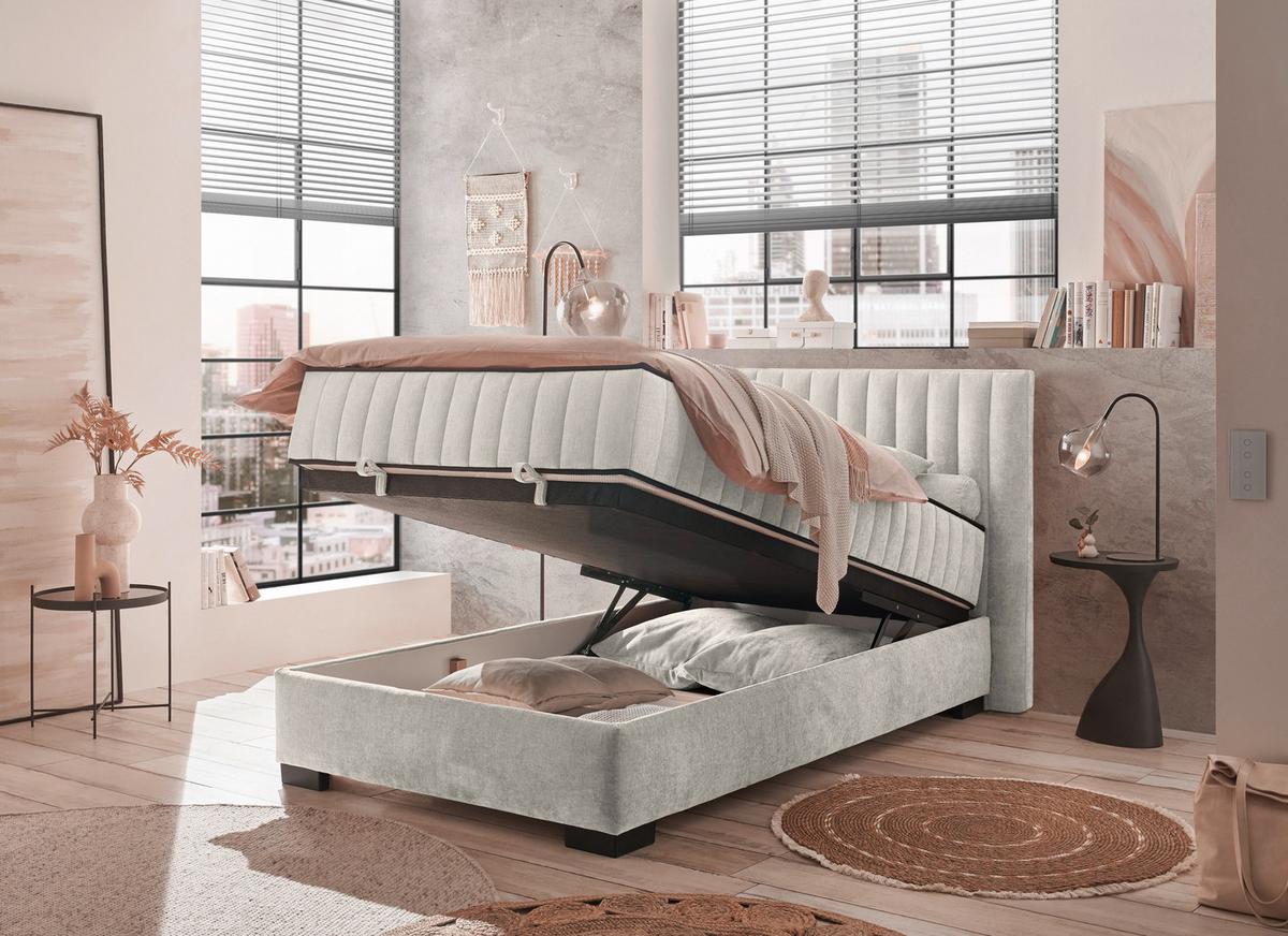 Boxbett Nagol C - Beige/Schwarz, MODERN, Holzwerkstoff/Textil (120/200cm) - MID.YOU