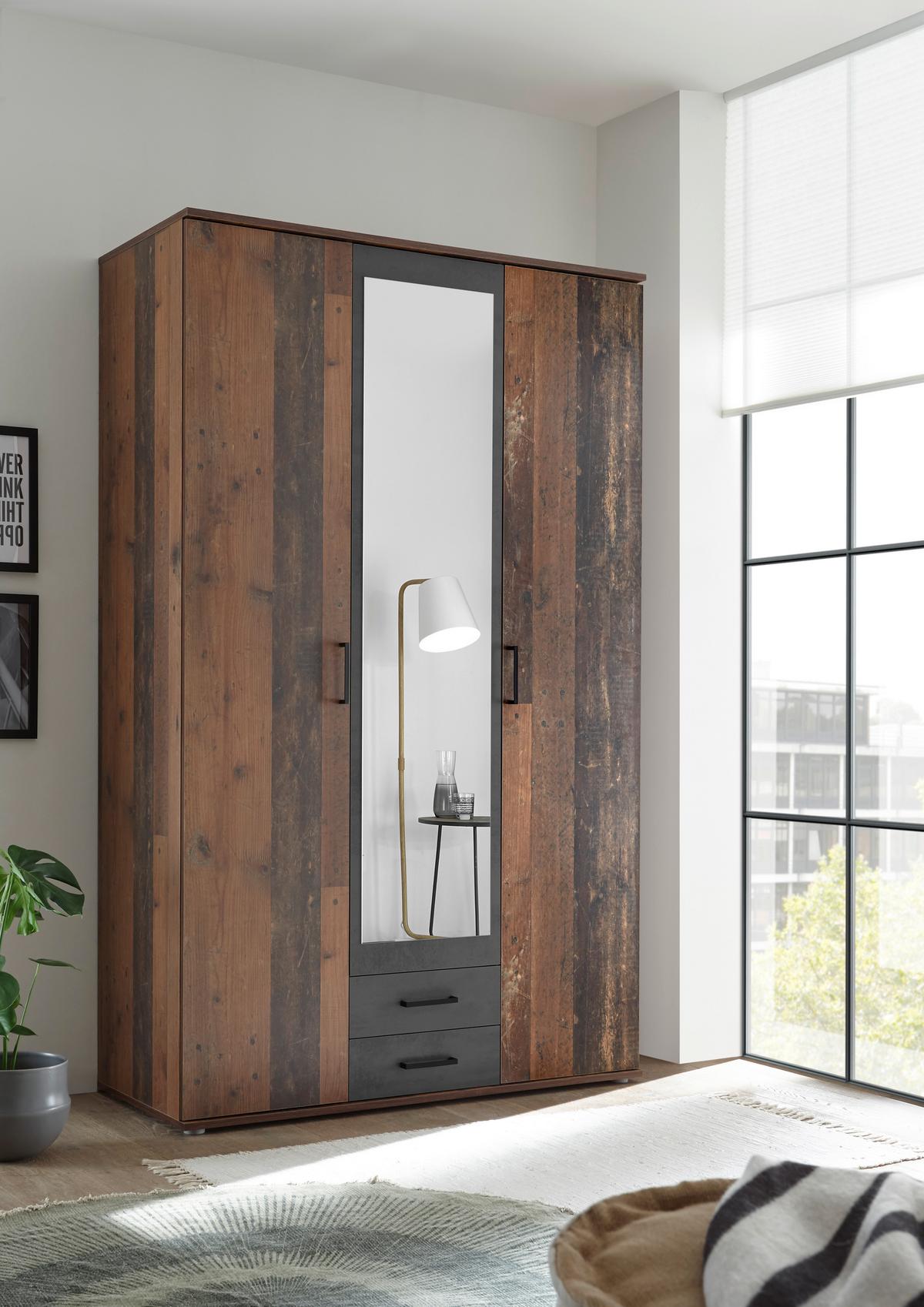 Drehtürenschrank Mit Spiegel B: 120 Cm Chicago - Schieferfarben/Akaziefarben, Basics, Glas/Holzwerkstoff (120/196/53,5cm) - MID.YOU