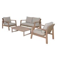 Loungegarnitur 4-Tlg San Mateo Echtholz/Kunststoff mit Kissen - Beige/Braun, MODERN, Holz (83/72/121cm) - Gardenson
