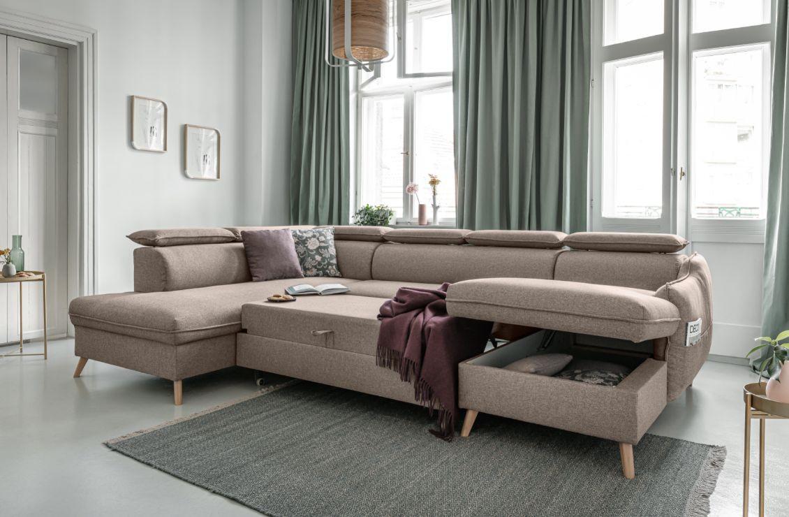 Rozkládací sedačka Simone, levé provedení - béžová, Moderní, dřevo/textil (321/82/95/208cm)