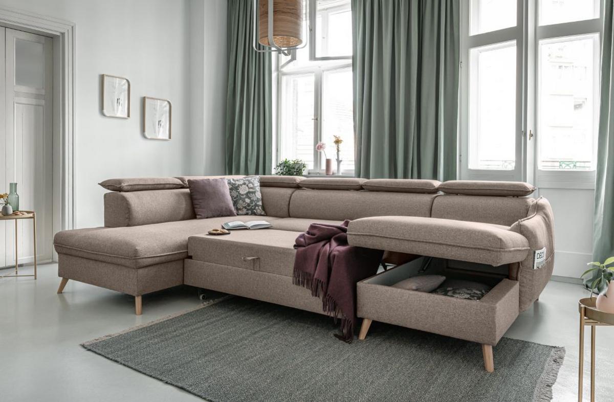 Rozkládací sedačka Simone, levé provedení - béžová, Moderní, dřevo/textil (321/82/95/208cm)