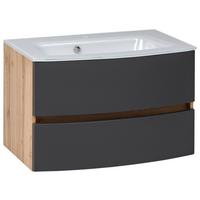 Waschbecken mit Unterschrank Kopenhagen B: 80 cm Weiß - Eichefarben/Anthrazit, KONVENTIONELL, Glas/Holzwerkstoff (80cm) - Held