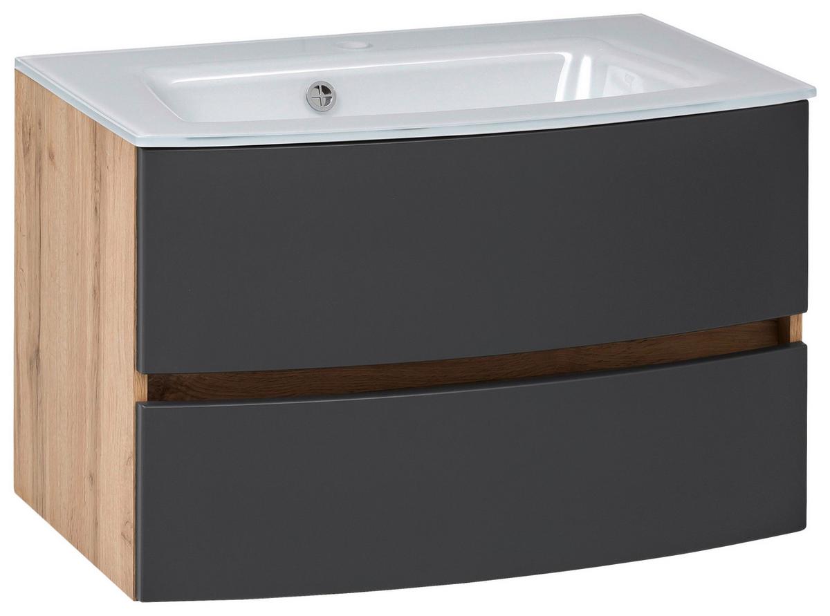 Waschbecken mit Unterschrank Kopenhagen B: 80 cm Weiß - Eichefarben/Anthrazit, KONVENTIONELL, Glas/Holzwerkstoff (80cm) - Held
