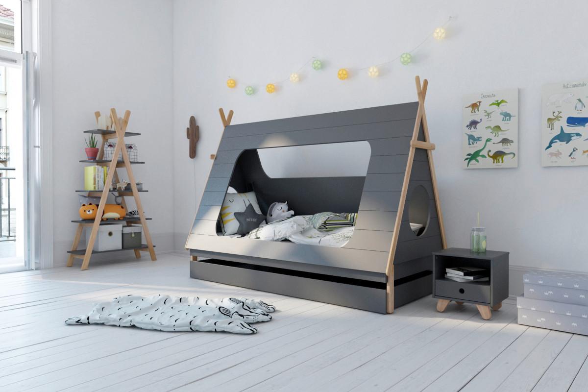 Hausbett Naturfarben /Dunkelgrau 90x200cm - Dunkelgrau/Naturfarben, Design, Holz/Holzwerkstoff (90/200cm) - Livetastic