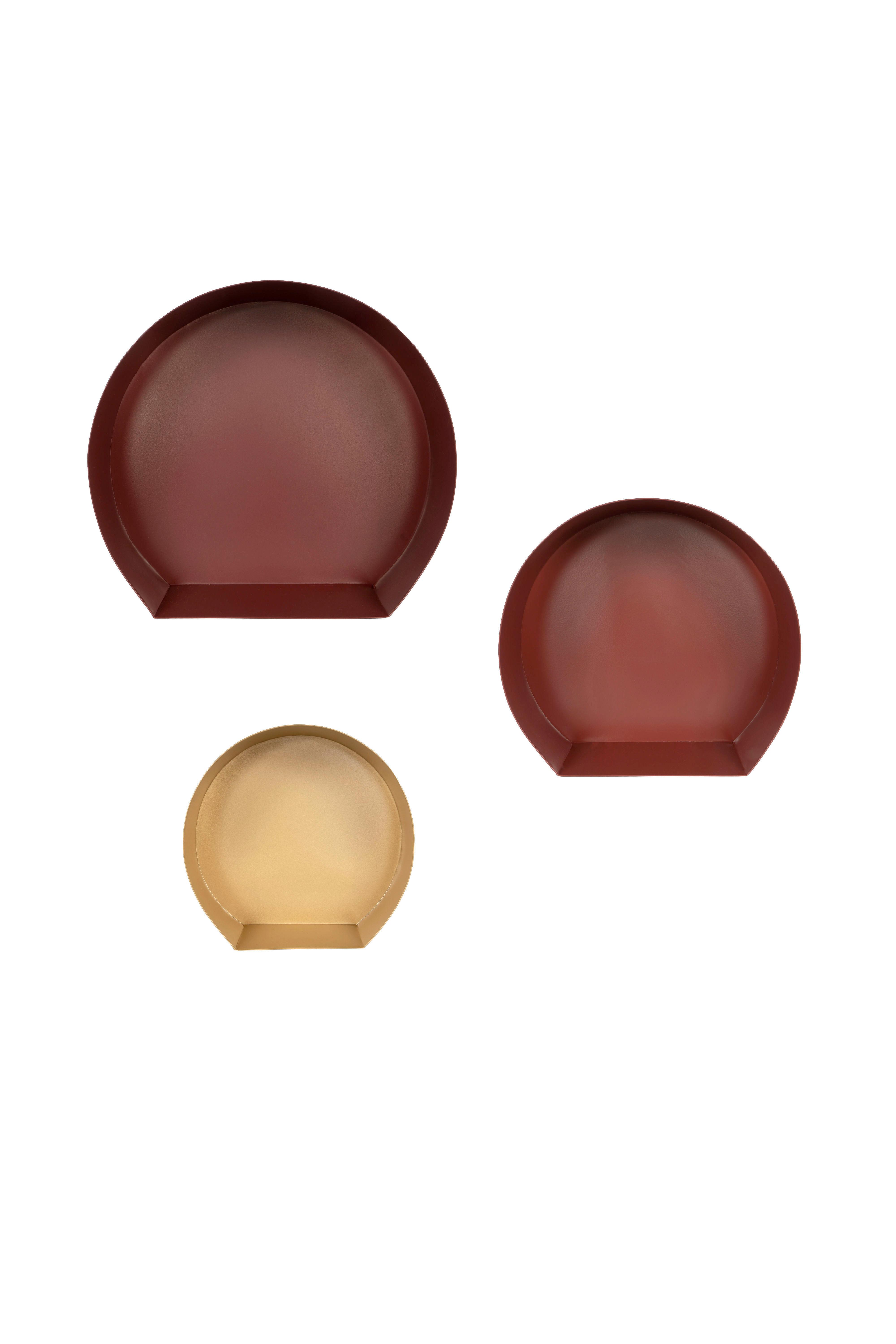 Wandregal-Set Triple 3-Teilig B:27-39,5 cm Rot/Bordeaux/Gold - Bordeaux/Goldfarben, MODERN, Metall (27-39,5/26-37,5/12cm) - Kayoom