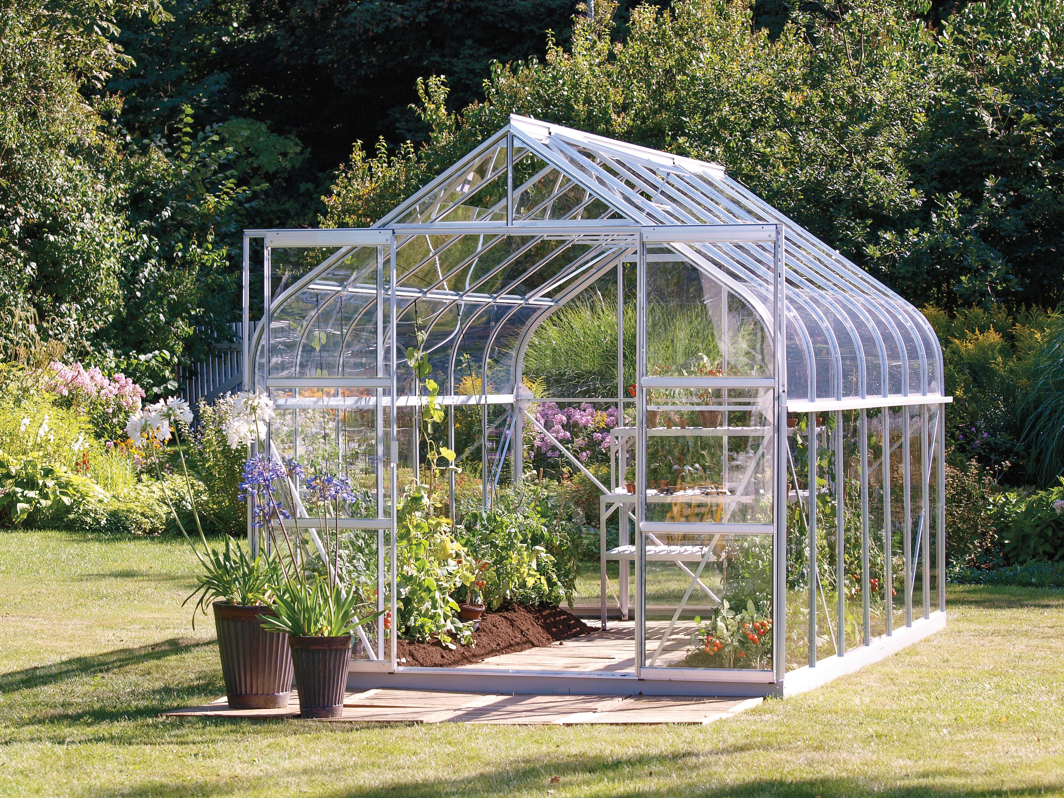 Klassisches Gewächshaus aus Aluminium mit Doppelschiebetür