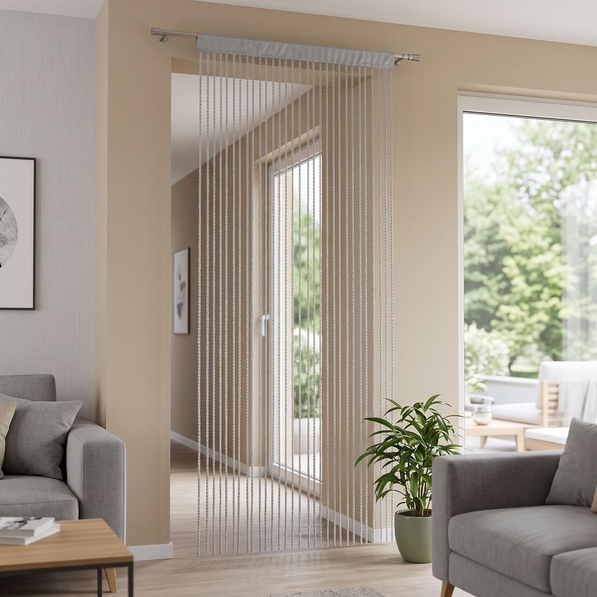 Fadenvorhang + Stangendurchzug Renata 90x245 cm Grau - Grau, MODERN, Textil (90/245cm) - Luca Bessoni