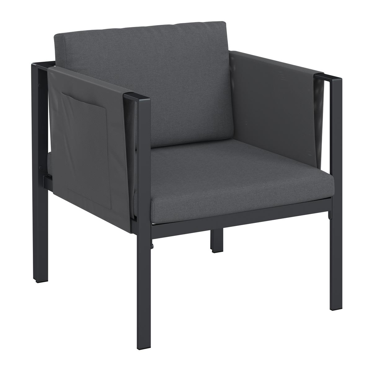 Loungegarnitur 4-tlg Padua Metall/kunststoff Mit Kissen - Dunkelgrau/Schwarz, MODERN, Holz/Kunststoff - Beldano