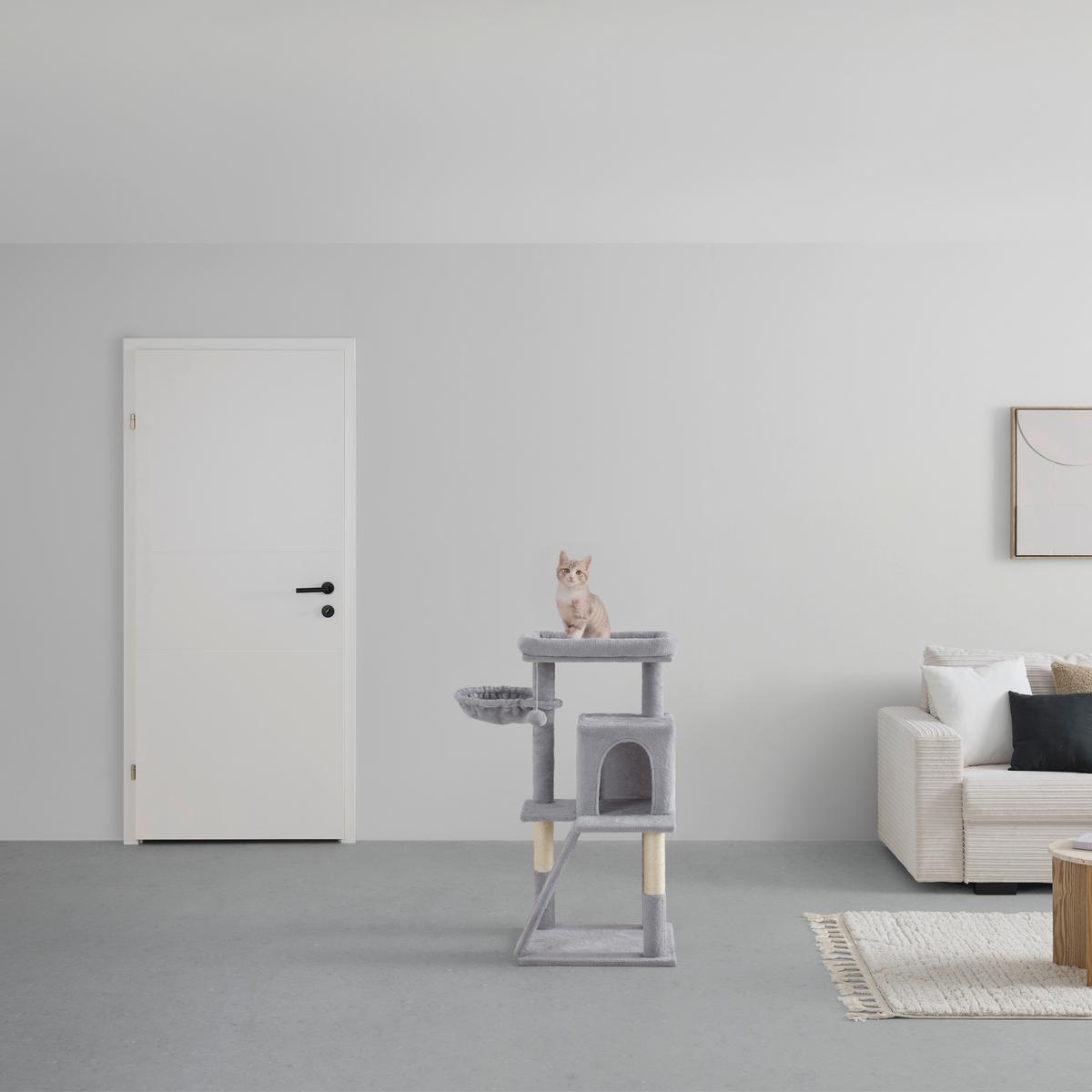 Škrabací strom pro kočky KITTEN - šedá, Konvenční, karton/kompozitní dřevo (48/48/96cm) - Mömax