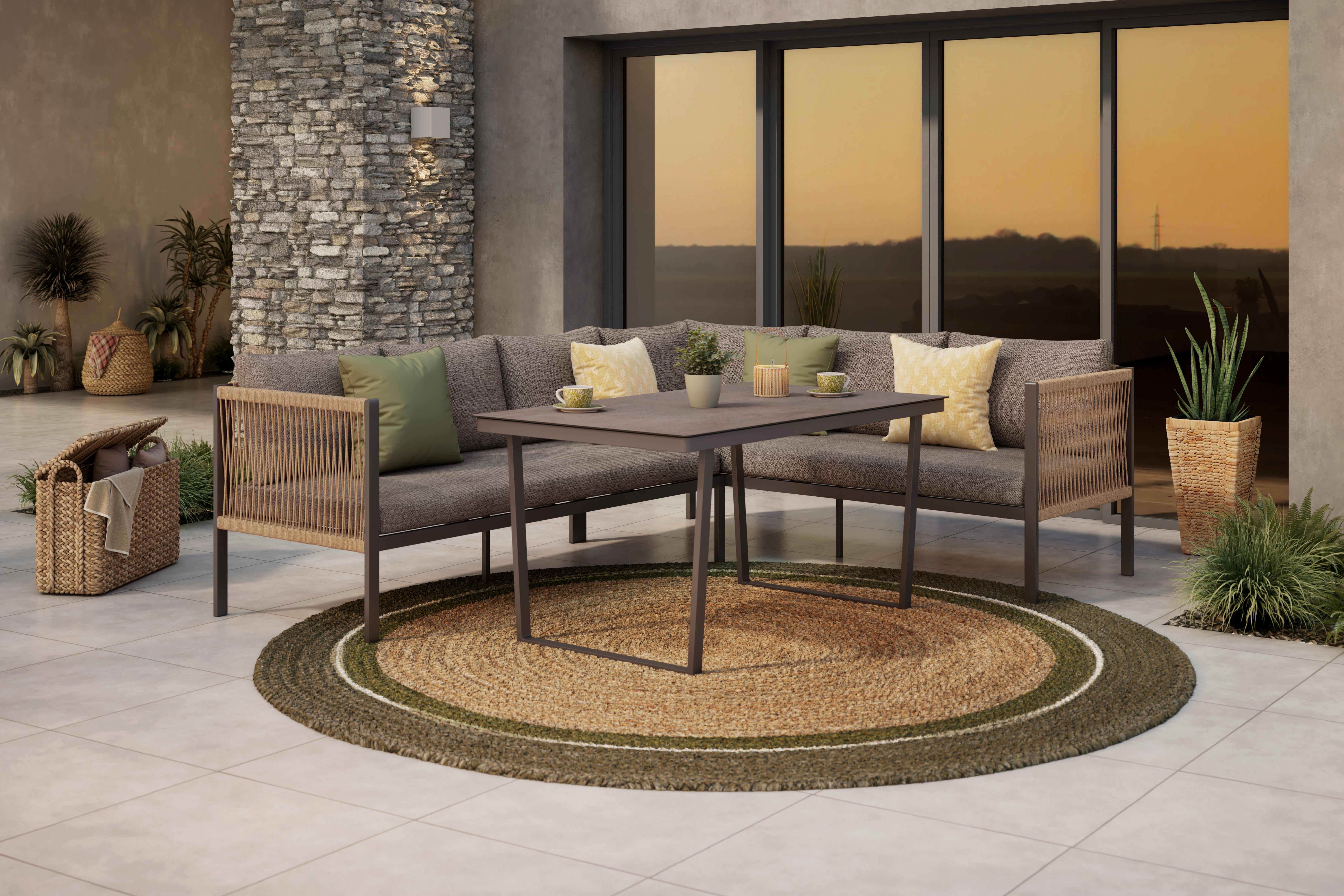 Loungegarnitur 3-Tlg Berlin Metall/Kunststoff/Glas +kissen - Anthrazit/Braun, MODERN, Glas/Kunststoff (195/170cm) - Beldano