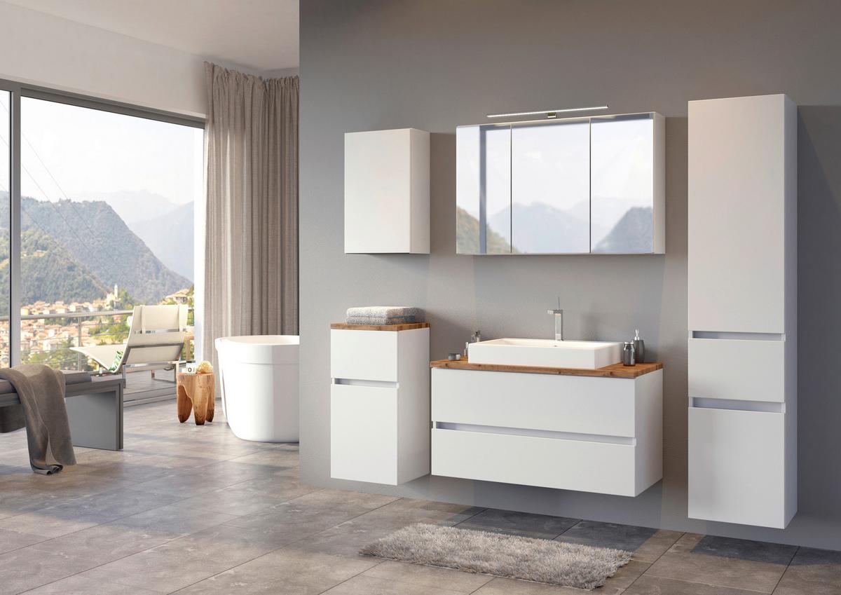 Hochschrank mit Türdämpfung Pienza 40cm Weiß Dekor - Silberfarben/Weiß, Basics, Holzwerkstoff (40/185/35cm) - Held