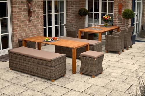 Gartenbank Kunststoff/ Holz/Metall 3-Sitzer Toskana - Akaziefarben/Cappuccino, KONVENTIONELL, Holz/Kunststoff (136/48/47cm) - Gardenson