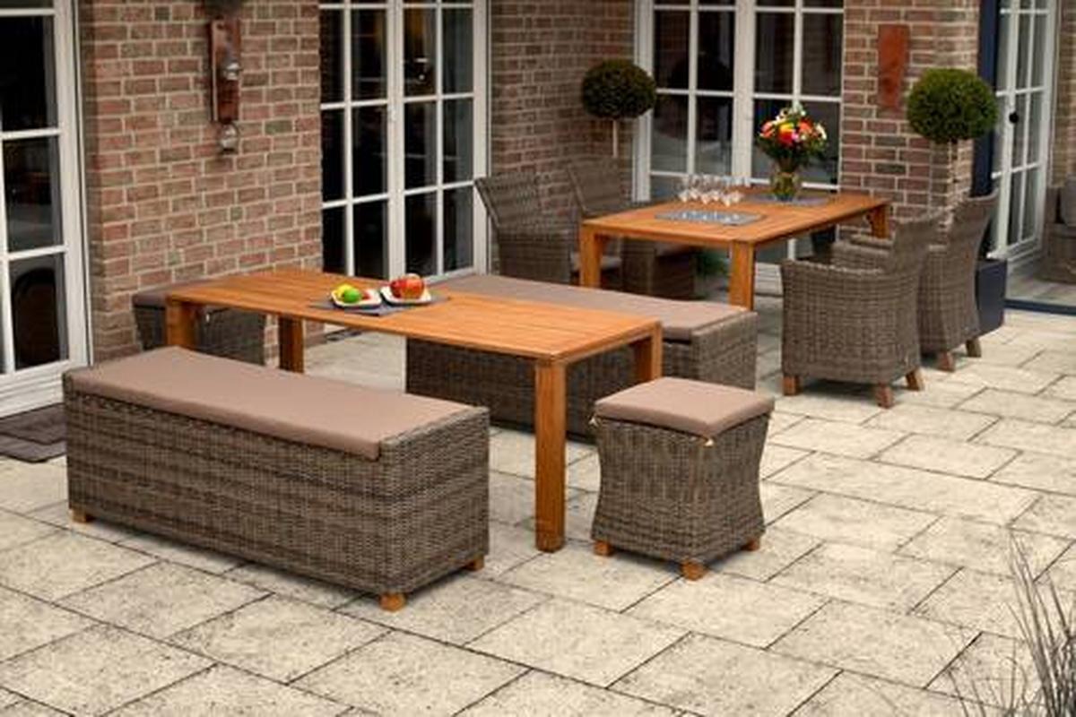 Gartenbank Kunststoff/ Holz/metall 3-Sitzer Toskana - Akaziefarben/Cappuccino, KONVENTIONELL, Holz/Kunststoff (136/48/47cm) - Gardenson