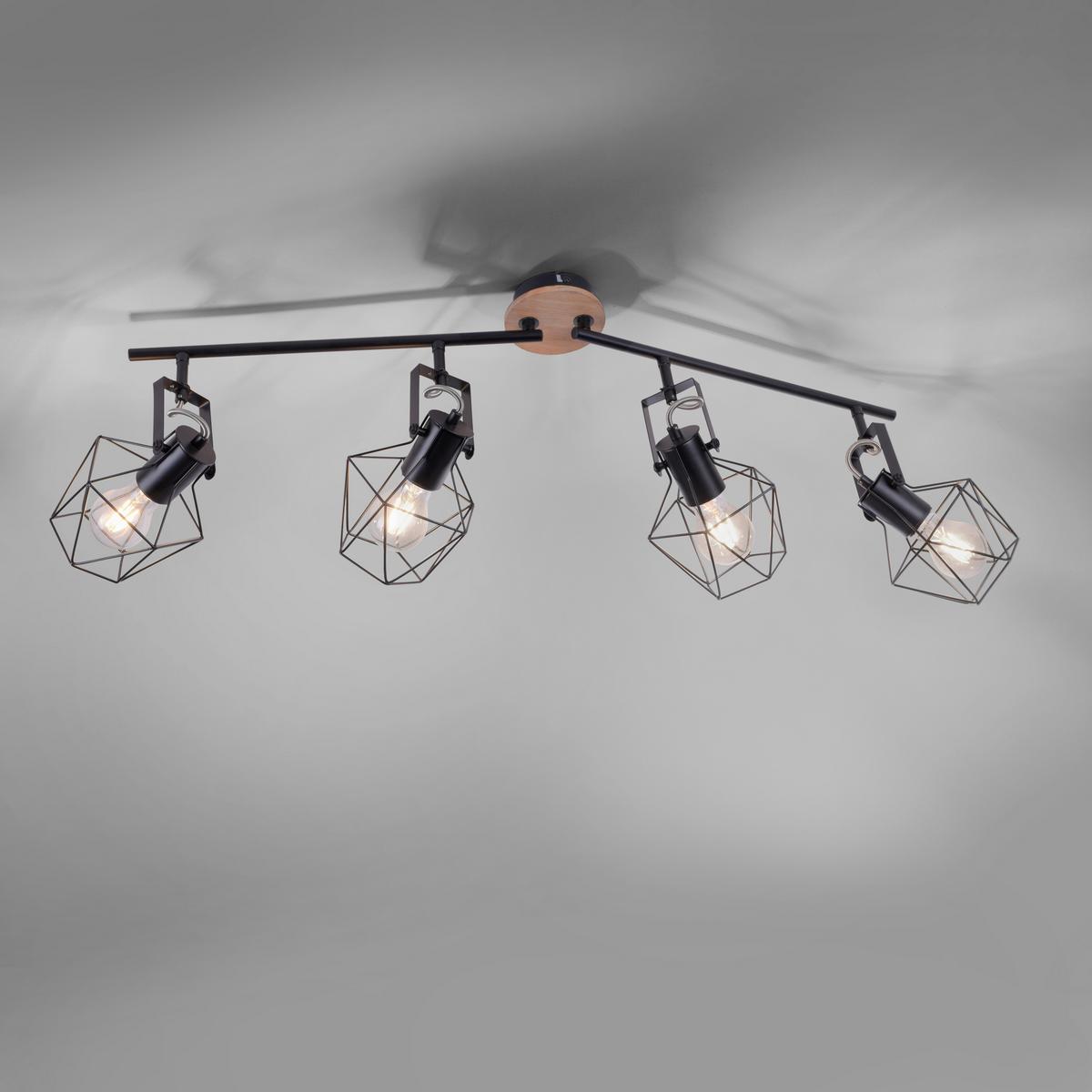 LED-Deckenleuchte Jaro L: 110 cm, Dreh- und Schwenkbar - Schwarz, Natur, Holz/Metall (110/109/30,5cm)