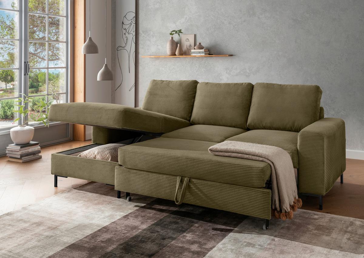 Eckschlafsofa Zona, Olivgrün S: 143x237 Cm - Schwarz/Olivgrün, KONVENTIONELL, Textil (143/237cm) - Livetastic