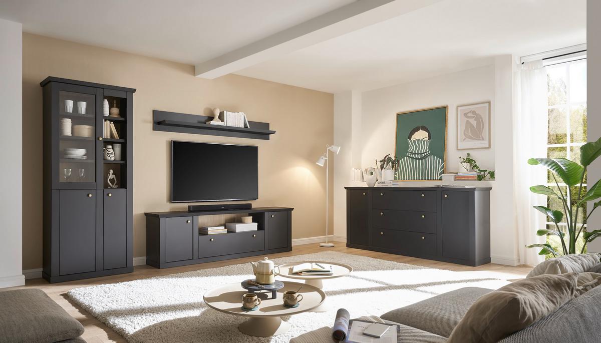 Sideboard Lincoln Schwarz/Eichefarben B: 205cm - Eichefarben/Schwarz, Design, Holzwerkstoff (205/92/42cm) - MID.YOU