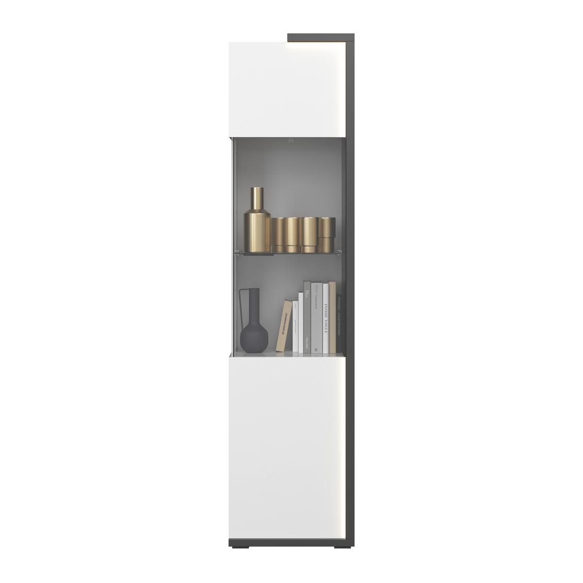 Vitrine Ambiente B: 48,5 cm mit LED Alpinweiss/Anthrazit - Weiß Hochglanz/Anthrazit, MODERN, Glas/Holzwerkstoff (48,5/199,1/43,6cm)