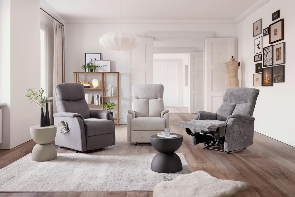 Relaxačné kreslo JOHNSY, sivá, pomoc pri vstávaní - sivá, Konventionell, kov/textil (73/110/94cm) - Mömax