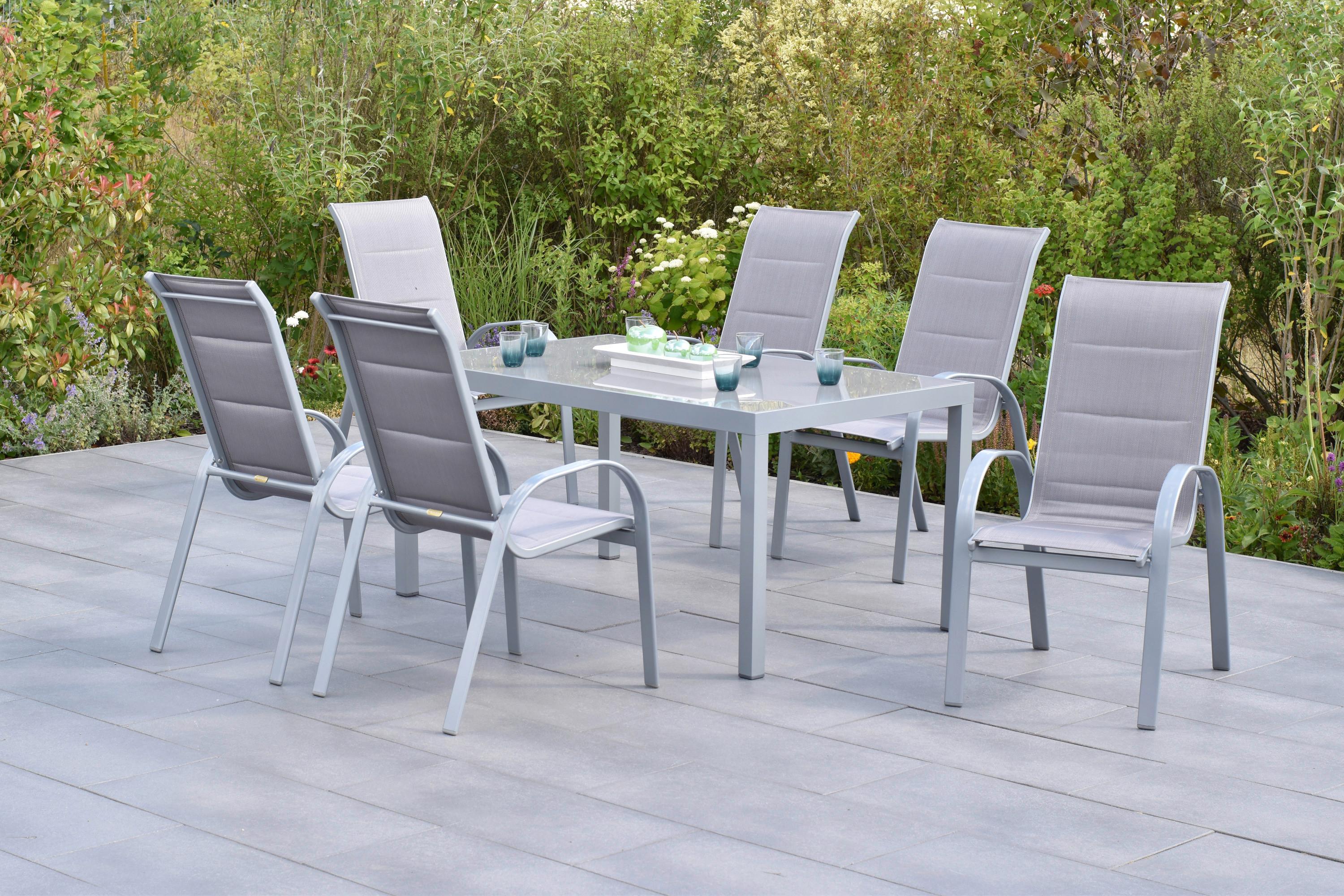 Gartengarnitur 7-Tlg Di Lusso aus Aluminium - Silberfarben/Braun, MODERN, Textil/Metall - Gardenson