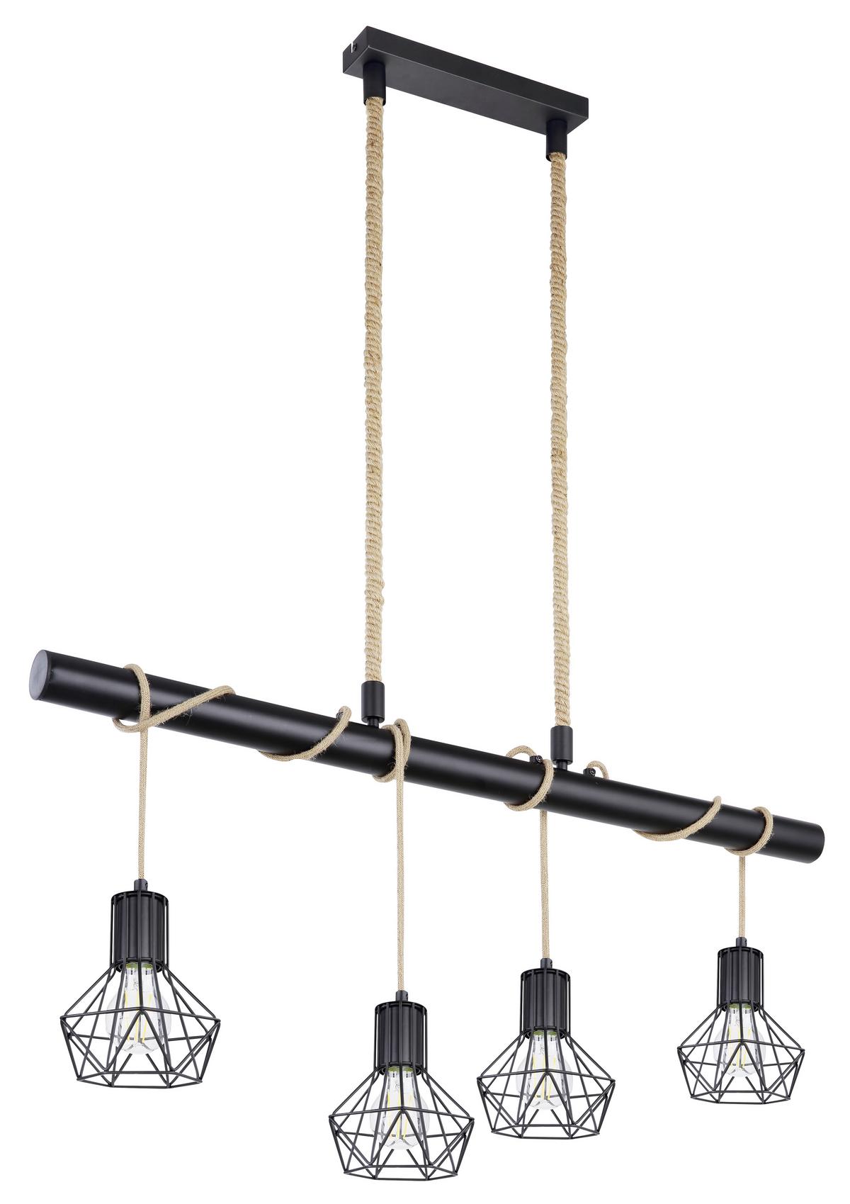 Hängeleuchte Vasca H: 120 Cm 4-Flammig - Schwarz, ROMANTIK / LANDHAUS, Metall (100/15/120cm) - James Wood