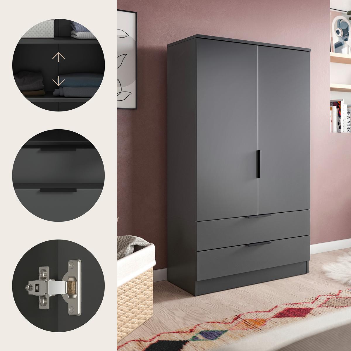 DREHTÜRENSCHRANK Kopenhagen Anthrazit B: 80cm - Anthrazit, MODERN, Holzwerkstoff (80/140/37cm) - Livetastic