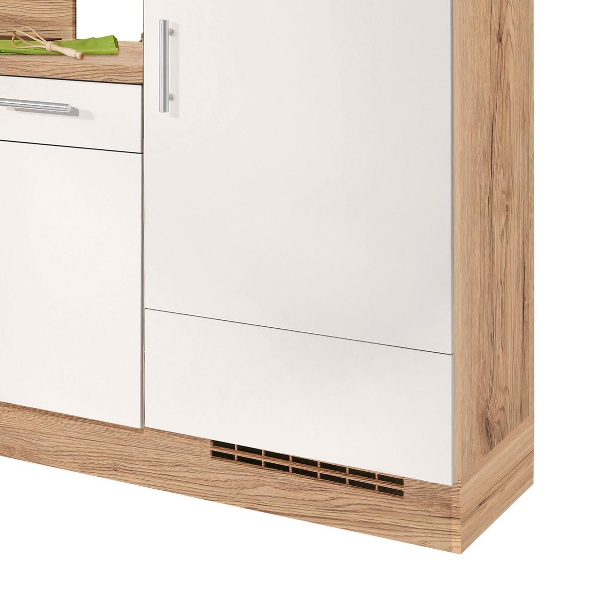 Eckküche Santiago Mit Geräten 175x275 Cm Weiß/akazie Dekor - Eichefarben/Weiß, LIFESTYLE, Holzwerkstoff (175/275cm) - Vertico