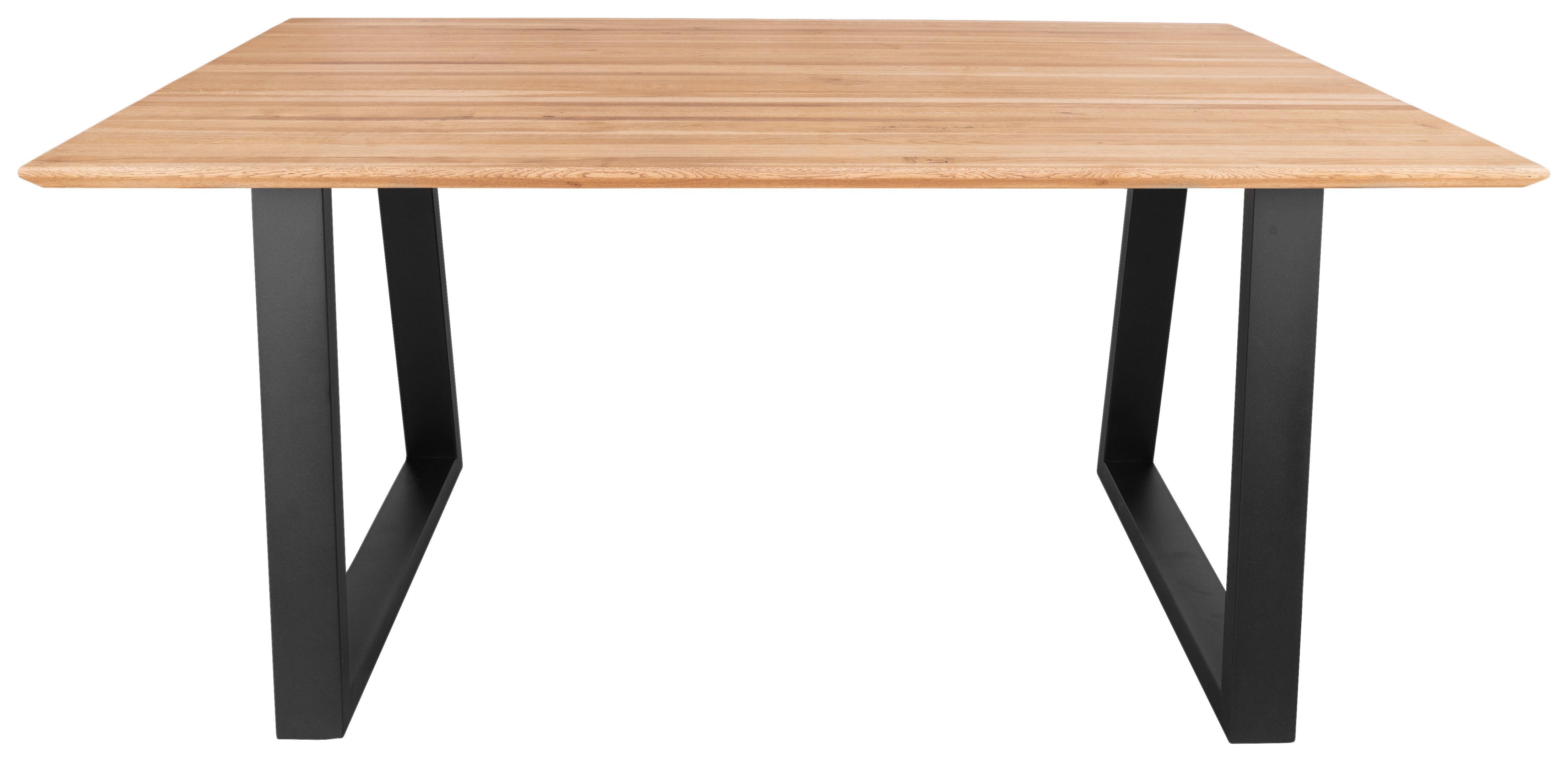 Esstisch mit Echtholz-Platte Klaus 180x90 cm Eiche/Schwarz - Schwarz/Naturfarben, Basics, Holz/Metall (180/75/90cm) - MID.YOU