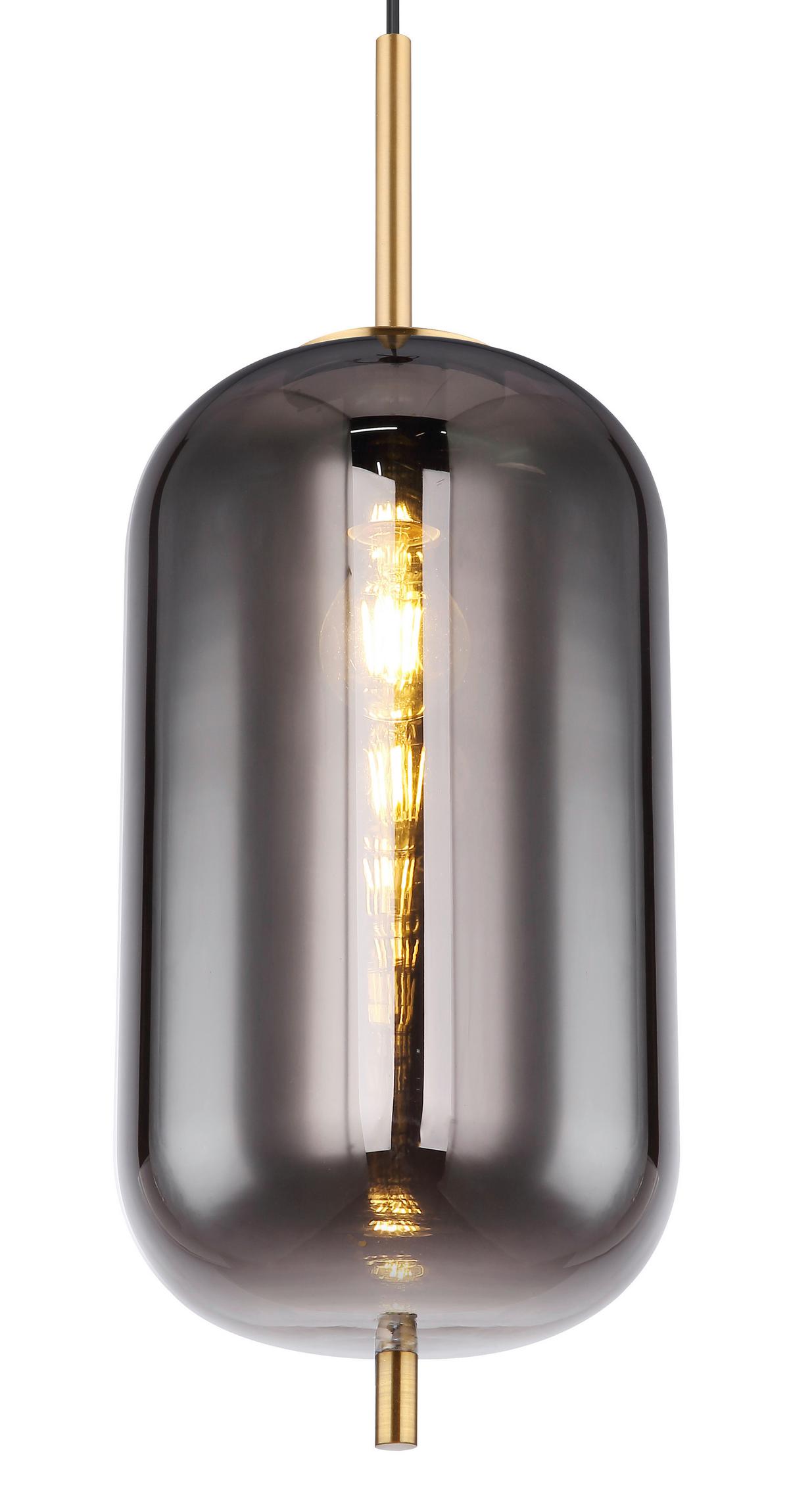Hängeleuchte Blacky H: 120 Cm 1-Flammig, Mit Rauchglas - Messingfarben, Design, Glas/Metall (22/120cm) - Globo