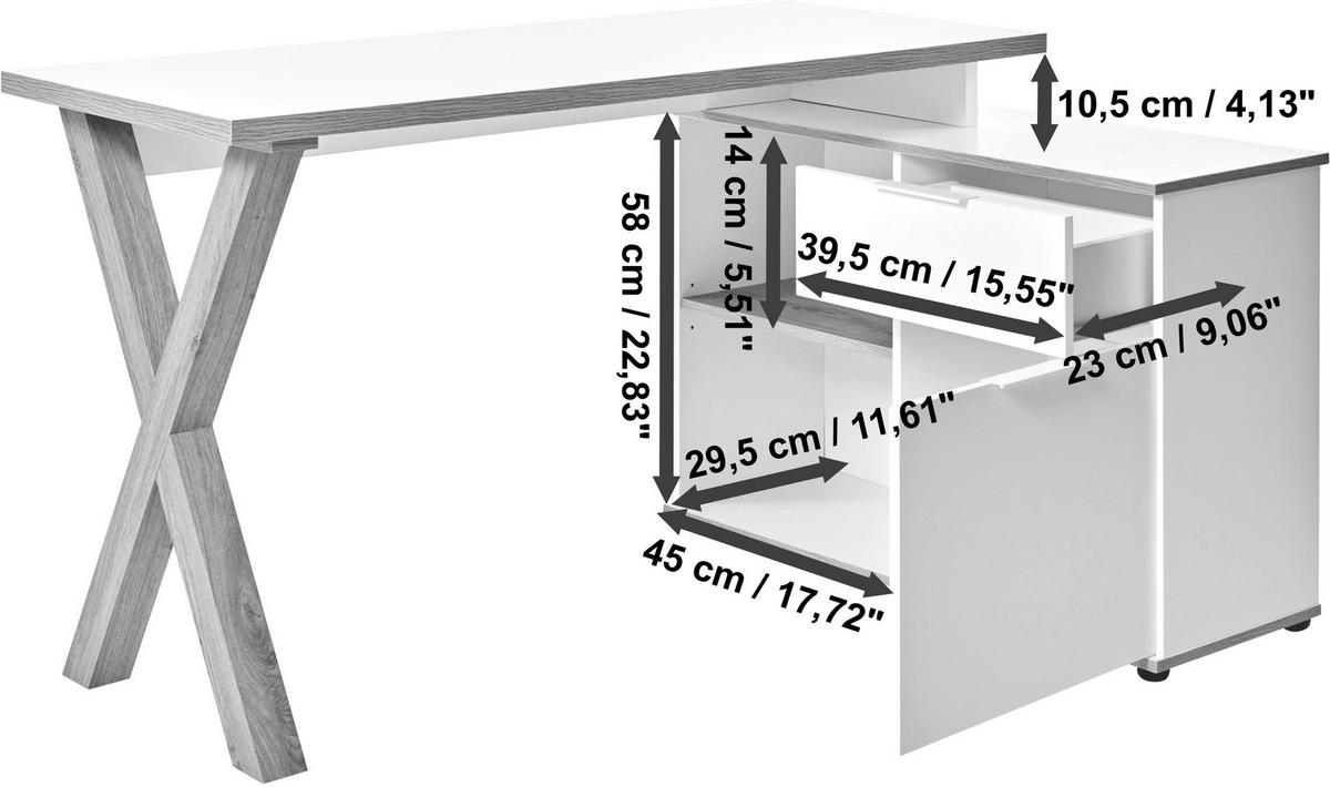 Eckschreibtisch X-Club C 40 E - Eichefarben/Weiß, MODERN, Holzwerkstoff (140/95/76cm) - Livetastic