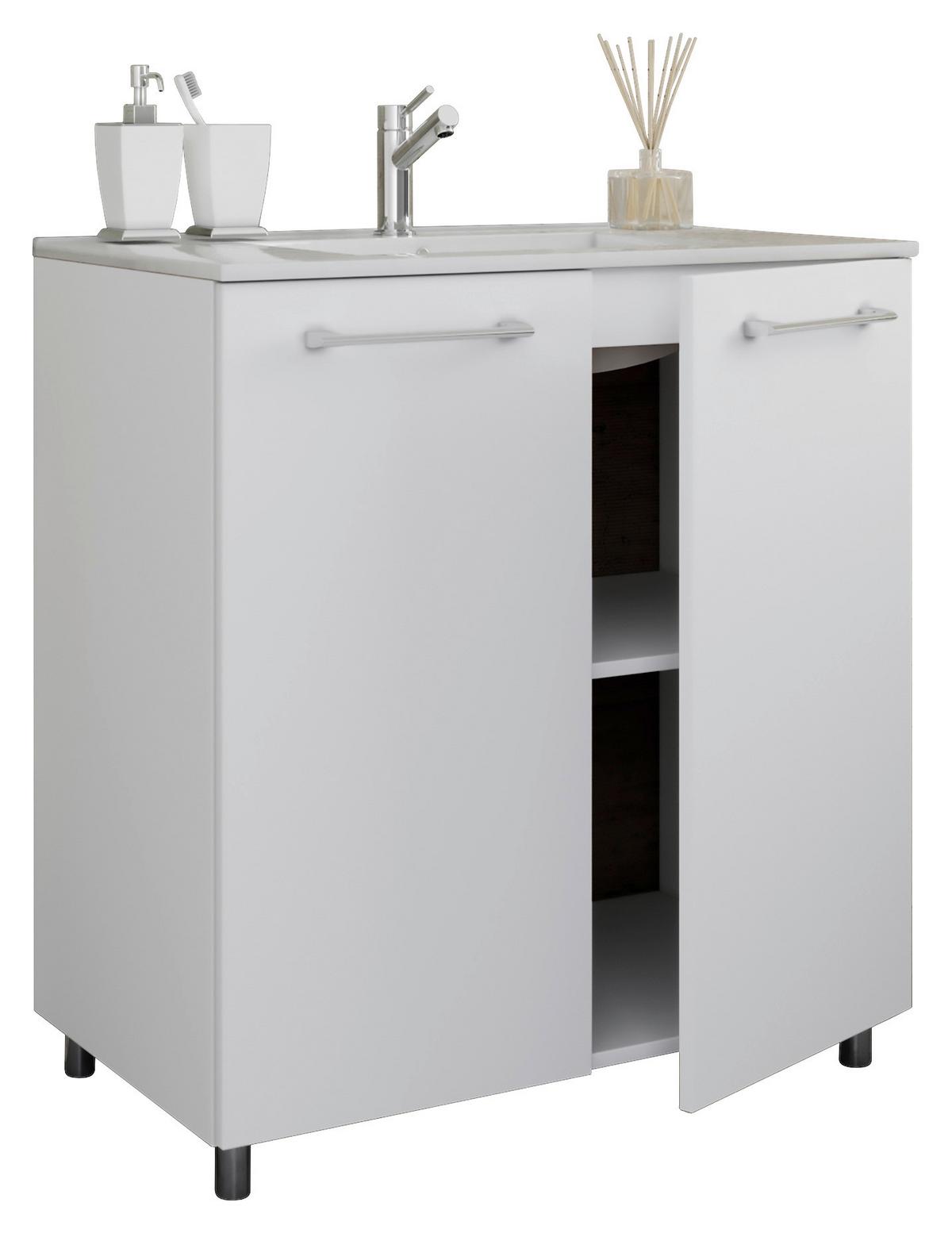 Badezimmer Gilos 5-Teilig Weiß B: 126 cm - Alufarben/Weiß, MODERN, Keramik/Holzwerkstoff (126cm) - MID.YOU