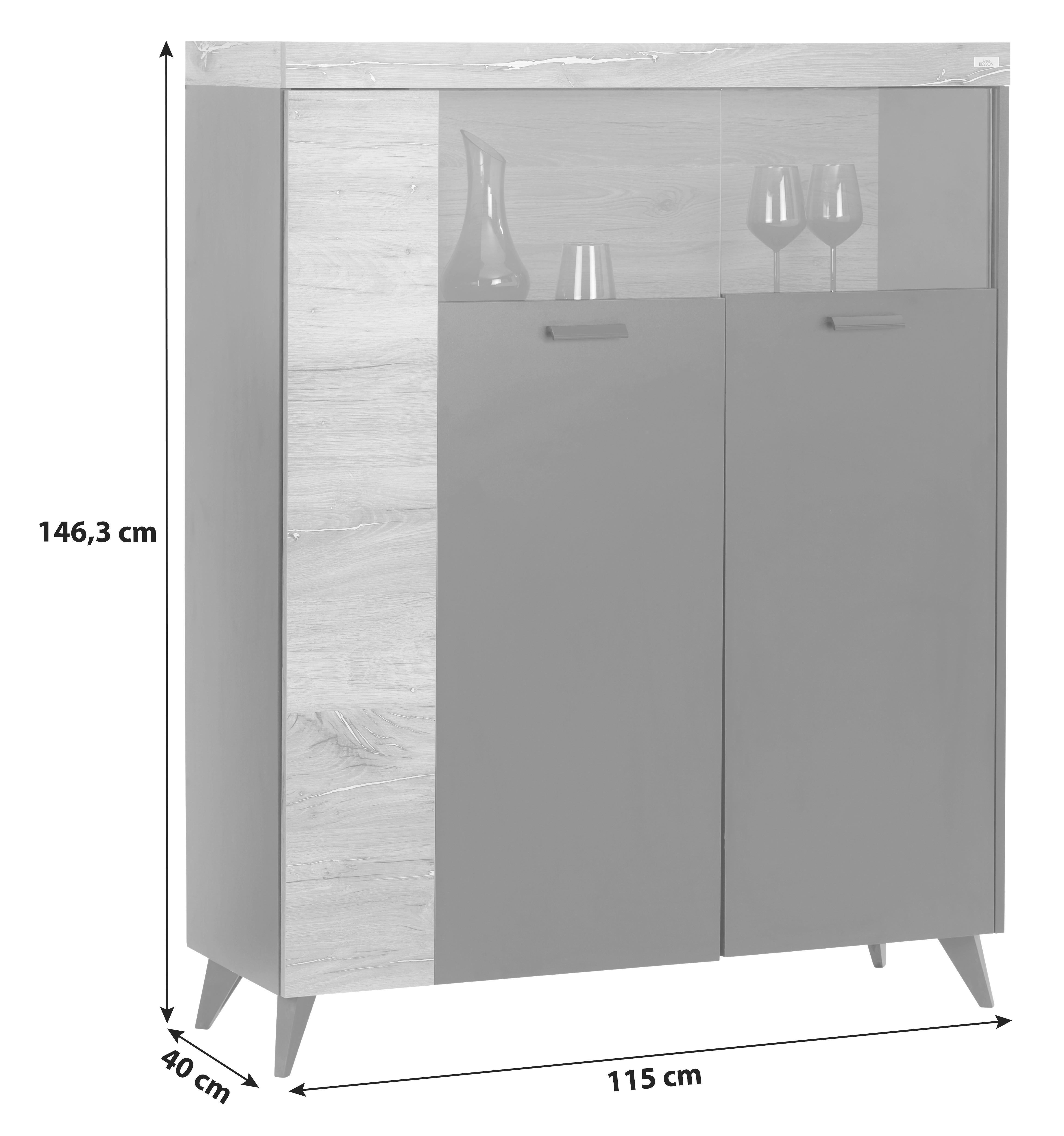 Highboard Mit Glastüren 115 Cm Sunny Hb 2d/g, Schwarz - Schwarz, MODERN, Holzwerkstoff (115/146,3/40cm) - Luca Bessoni
