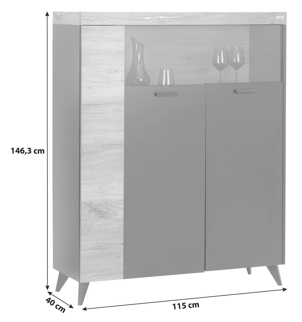 Highboard Mit Glastüren 115 Cm Sunny Hb 2d/g, Schwarz - Schwarz, MODERN, Holzwerkstoff (115/146,3/40cm) - Luca Bessoni
