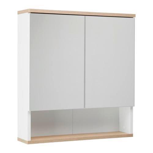 Spiegelschrank Yasmin 2-Türig BxHxT: 60x65x13,9cm Offenes Fach - Eichefarben/Weiß, Basics, Glas/Holzwerkstoff (60/65/13,9cm) - MID.YOU