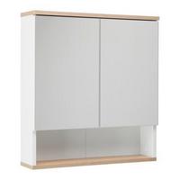 Spiegelschrank Yasmin 2-Türig BxHxT: 60x65x13,9cm Offenes Fach - Eichefarben/Weiß, Basics, Glas/Holzwerkstoff (60/65/13,9cm) - MID.YOU