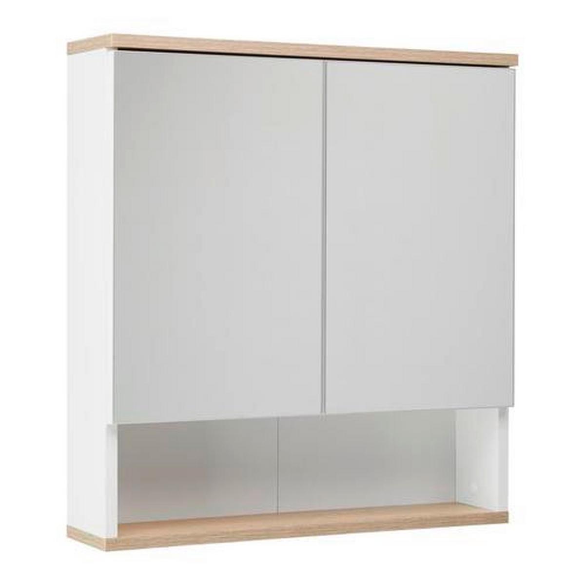 Spiegelschrank Yasmin 2-Türig BxHxT: 60x65x13,9cm Offenes Fach - Eichefarben/Weiß, Basics, Glas/Holzwerkstoff (60/65/13,9cm) - MID.YOU