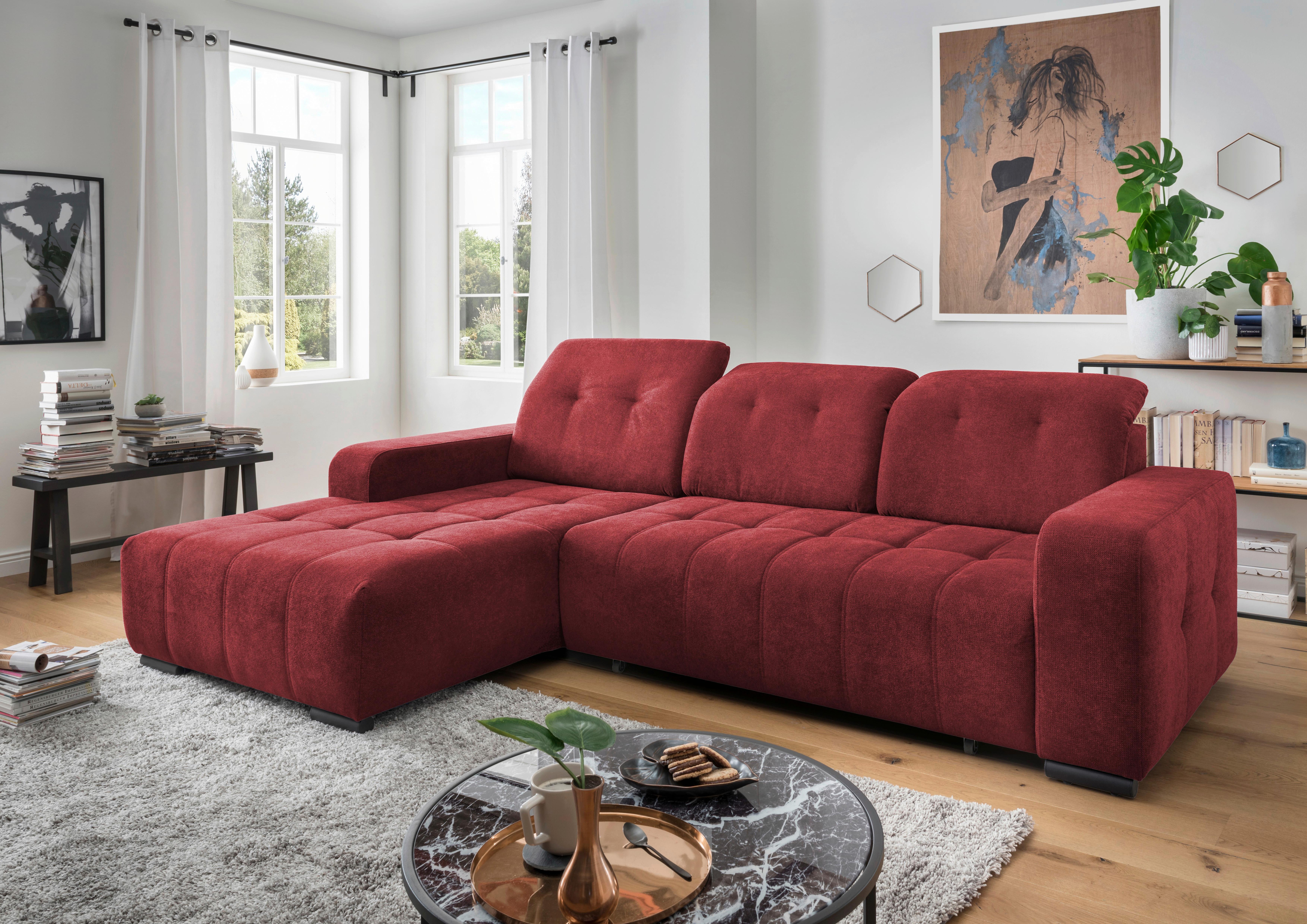Ecksofa Vicari Rot S: 292x185 Cm - Rot/Schwarz, MODERN, Textil (292/185cm) - Livetastic